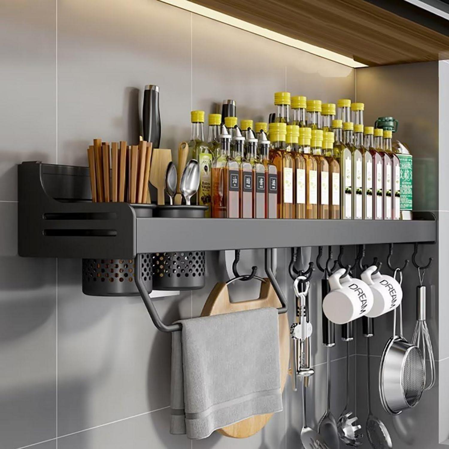 Gewürzregal Wandhänger Schwarz 80cm Ohne Bohren Kitchen Organizer