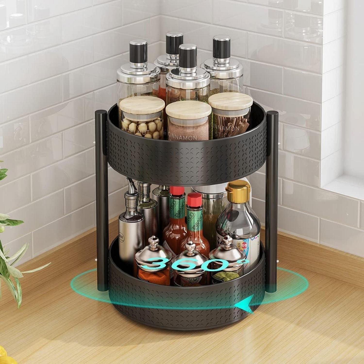 Yunnasi Gewürzregal Drehbar Schwarz Kohlenstoffstahl Lazy Susan Organizer
