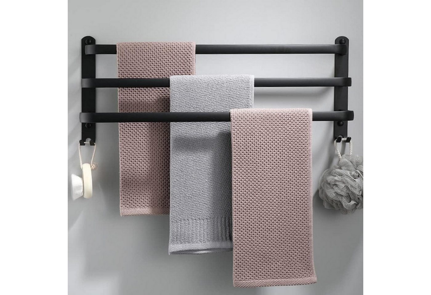 Handtuchhalter Aluminium Wandmontage 3stöckig Haken 80cm