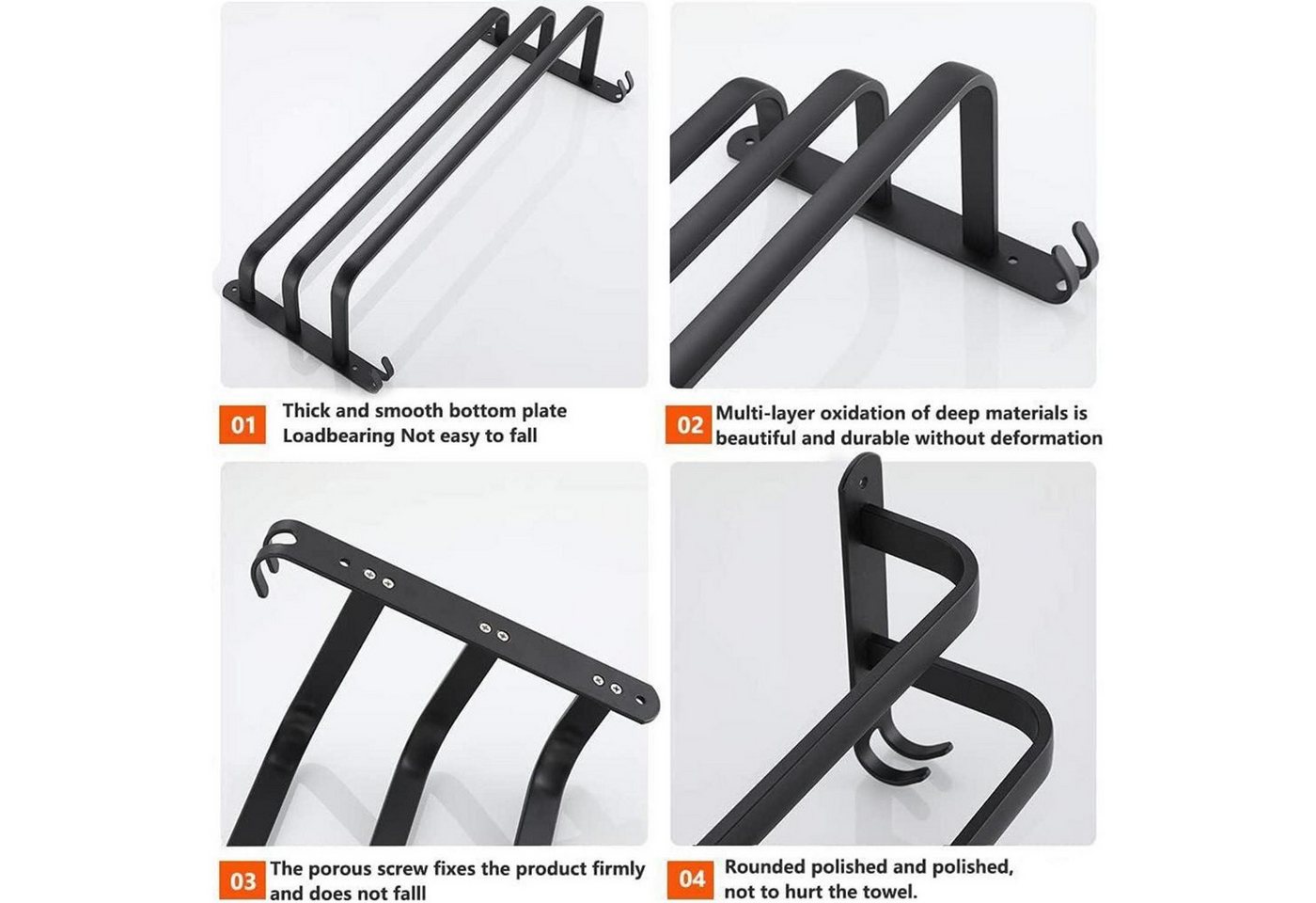 Handtuchhalter Aluminium Wandmontage 3stöckig Haken 80cm Bild 2
