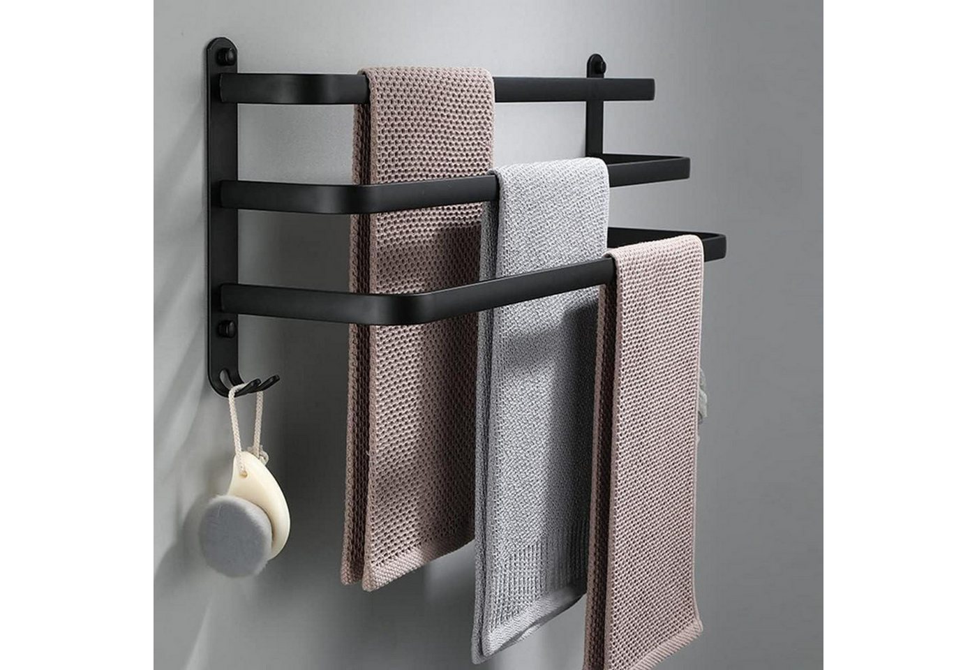 Handtuchhalter Aluminium Wandmontage 3stöckig Haken 80cm Bild 3