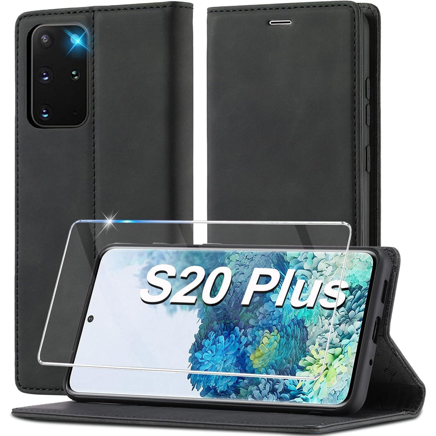 Handyhülle Für Samsung Galaxy S20 Plus Leder Flip Wallet Case Schwarz