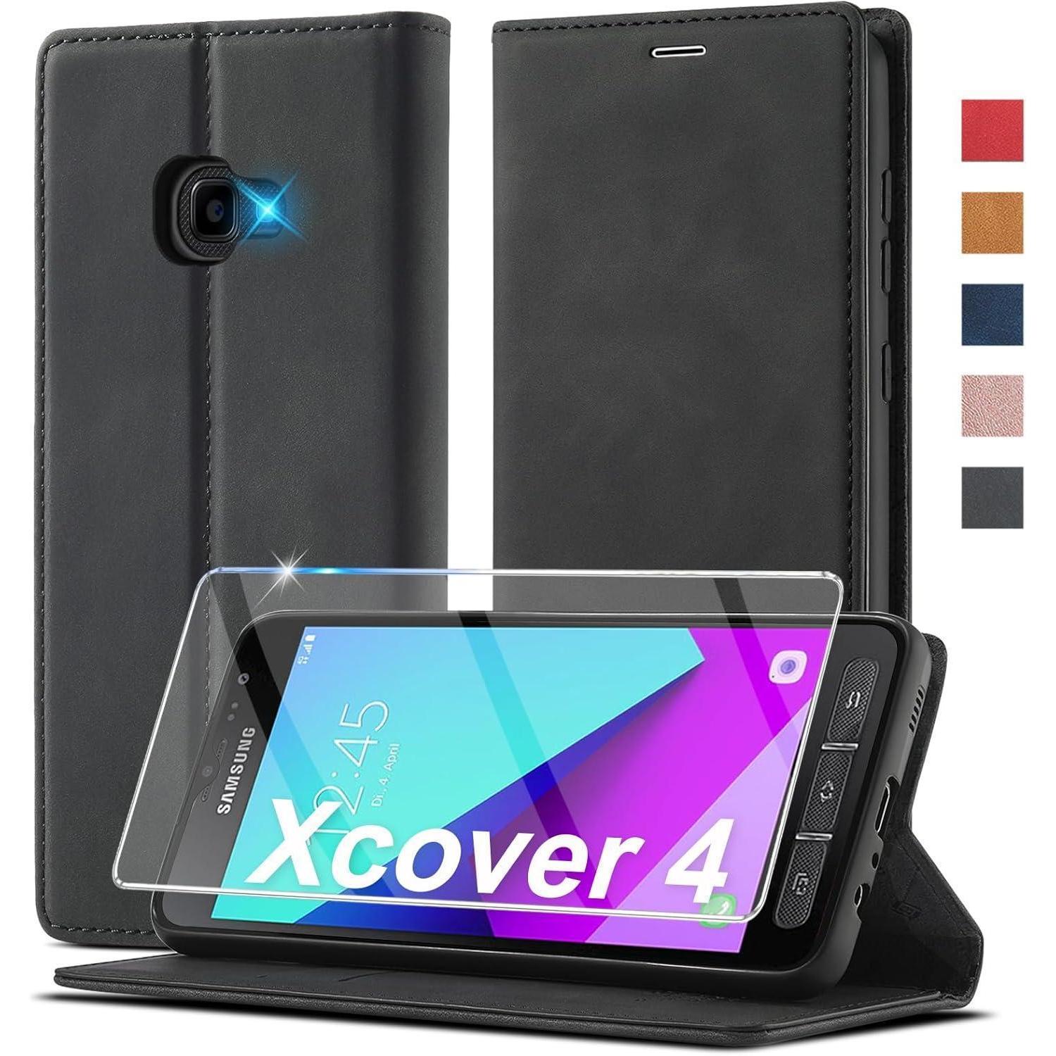 Handyhülle Samsung Galaxy Xcover 4 / 4s Leder Schutzhülle Wallet Schwarz