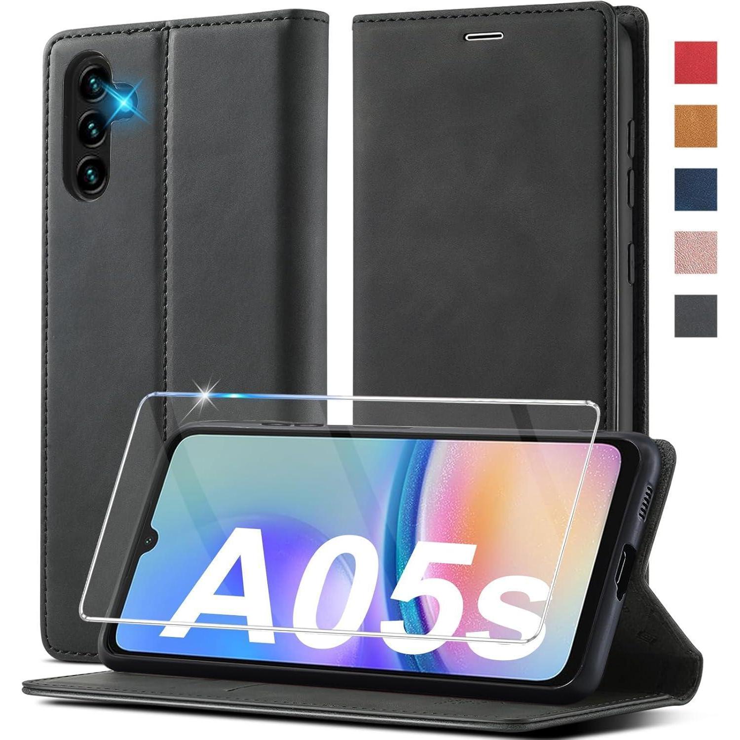 Schwarze Handyhülle Für Samsung Galaxy A05s Leder Klapphülle Flip Wallet