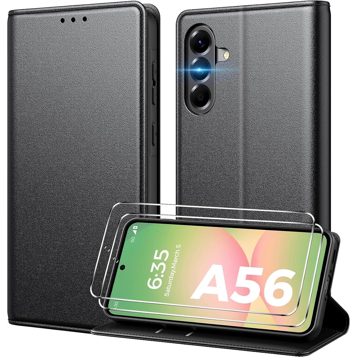 Handyhülle A56 5g Klapphülle Kartenfach 2x Samsung Galaxy A56 Schwarz