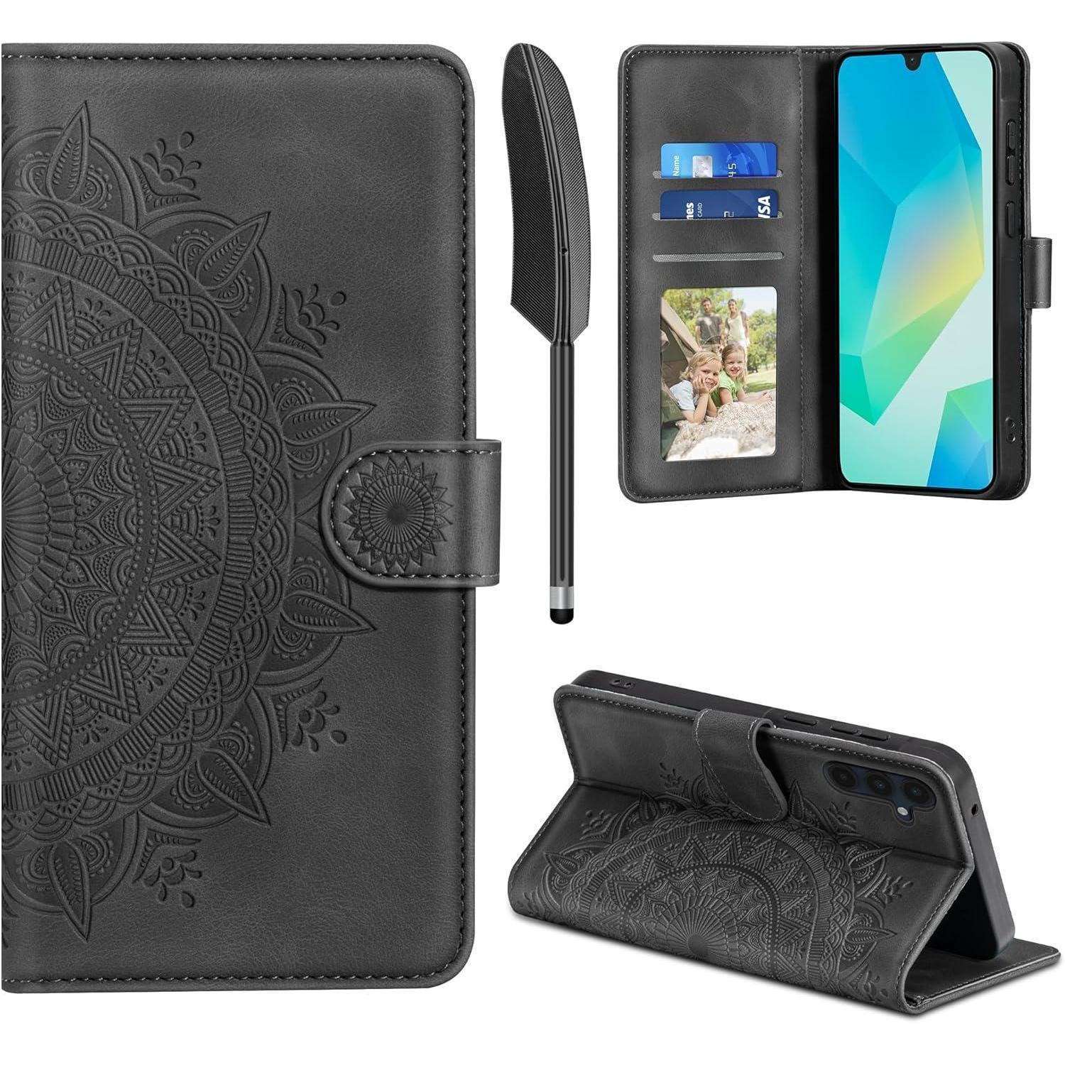 Handyhülle Flip Pu Leder Kartenfach Magnet Samsung Galaxy A16 Schwarz