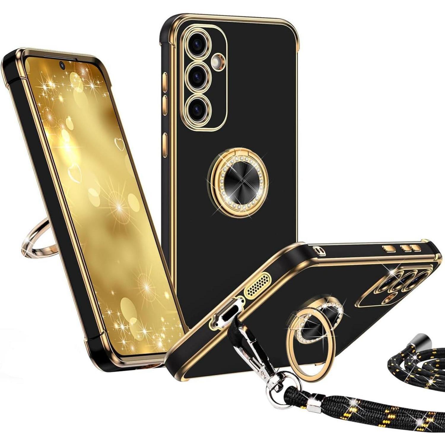 Handyhülle Handyband Metallring Samsung Galaxy A15 4g A15 5g Schwarz