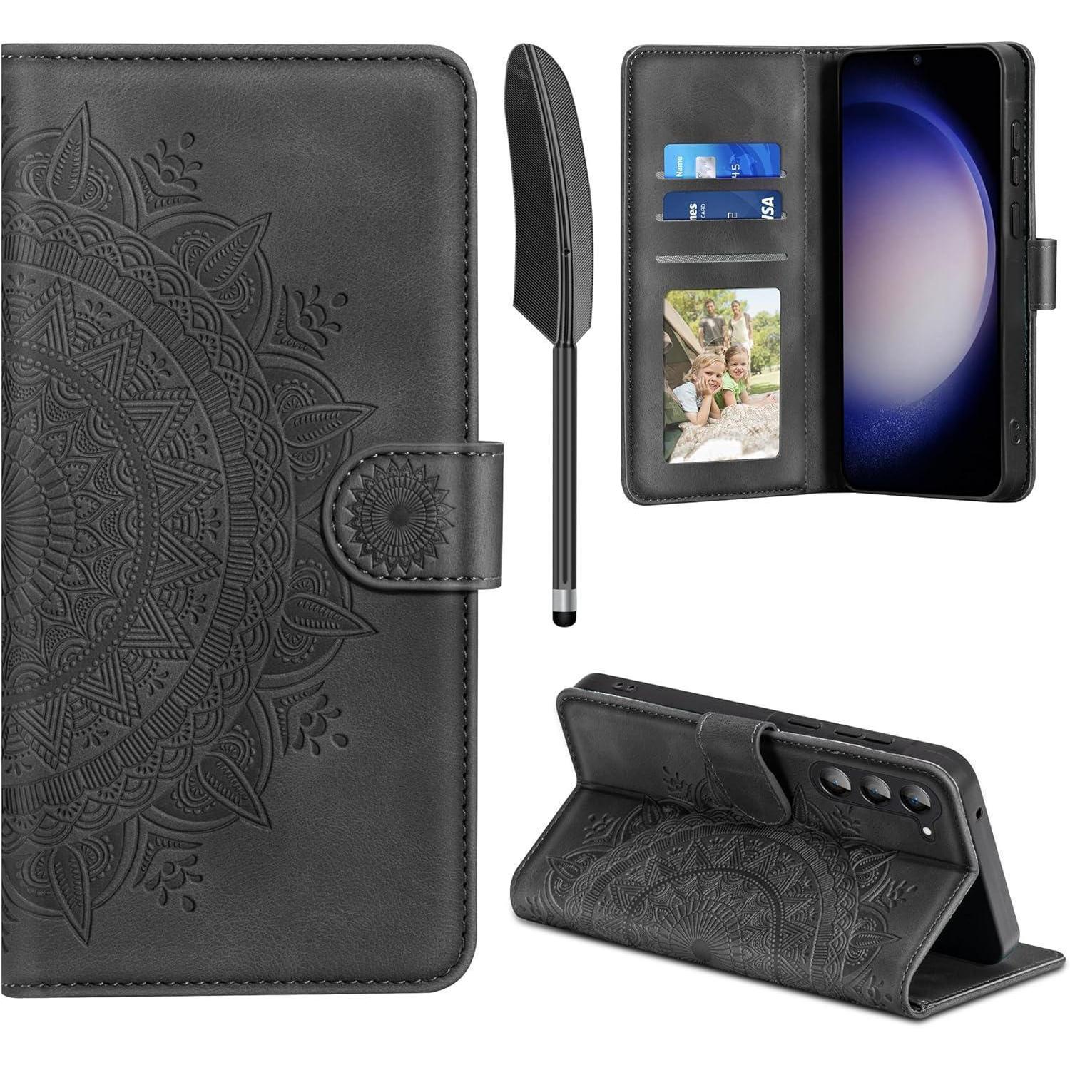 Handyhülle Leder Flip Wallet Kartenfach Samsung Galaxy S23 Schwarz