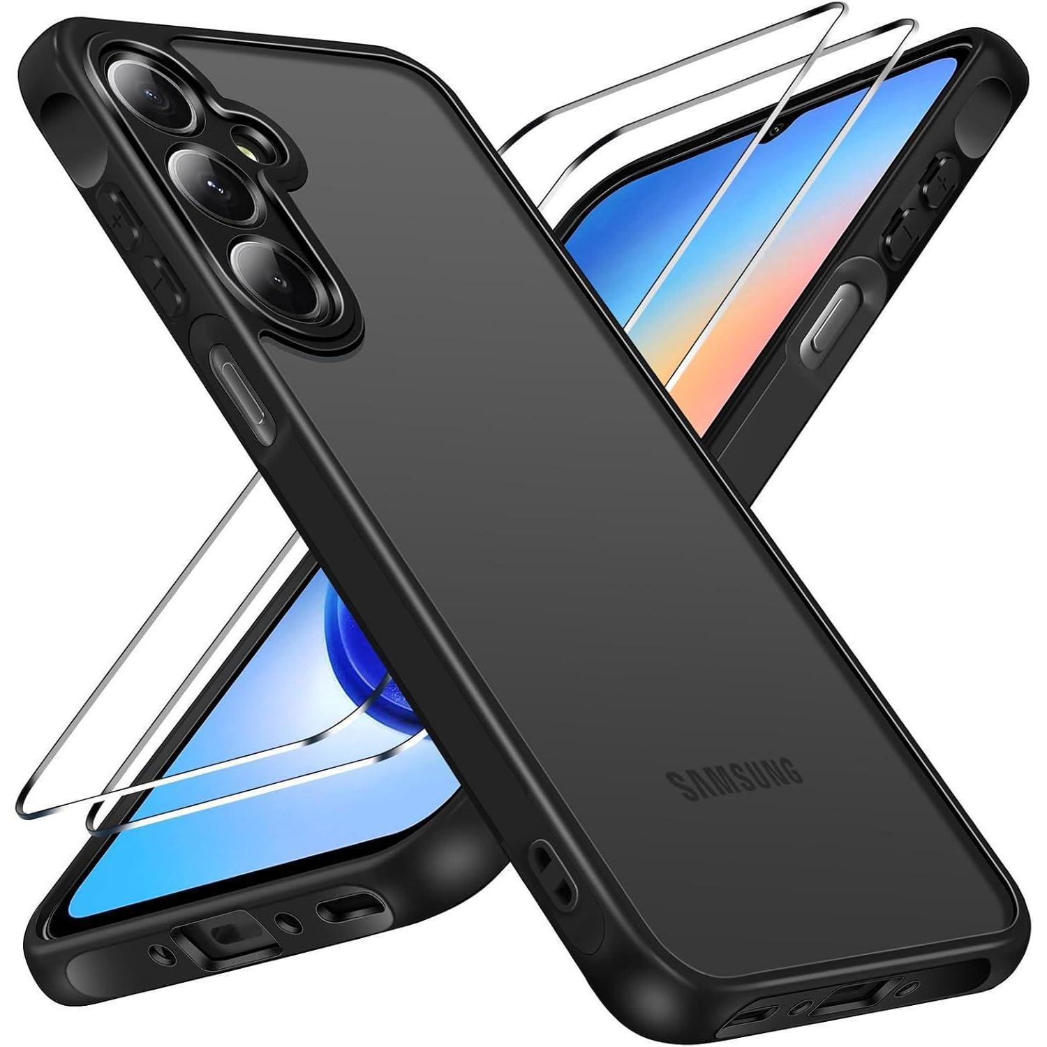 Handyhülle Panzerglas 2 Stück Stoßfest Samsung Galaxy A35 5g Schwarz