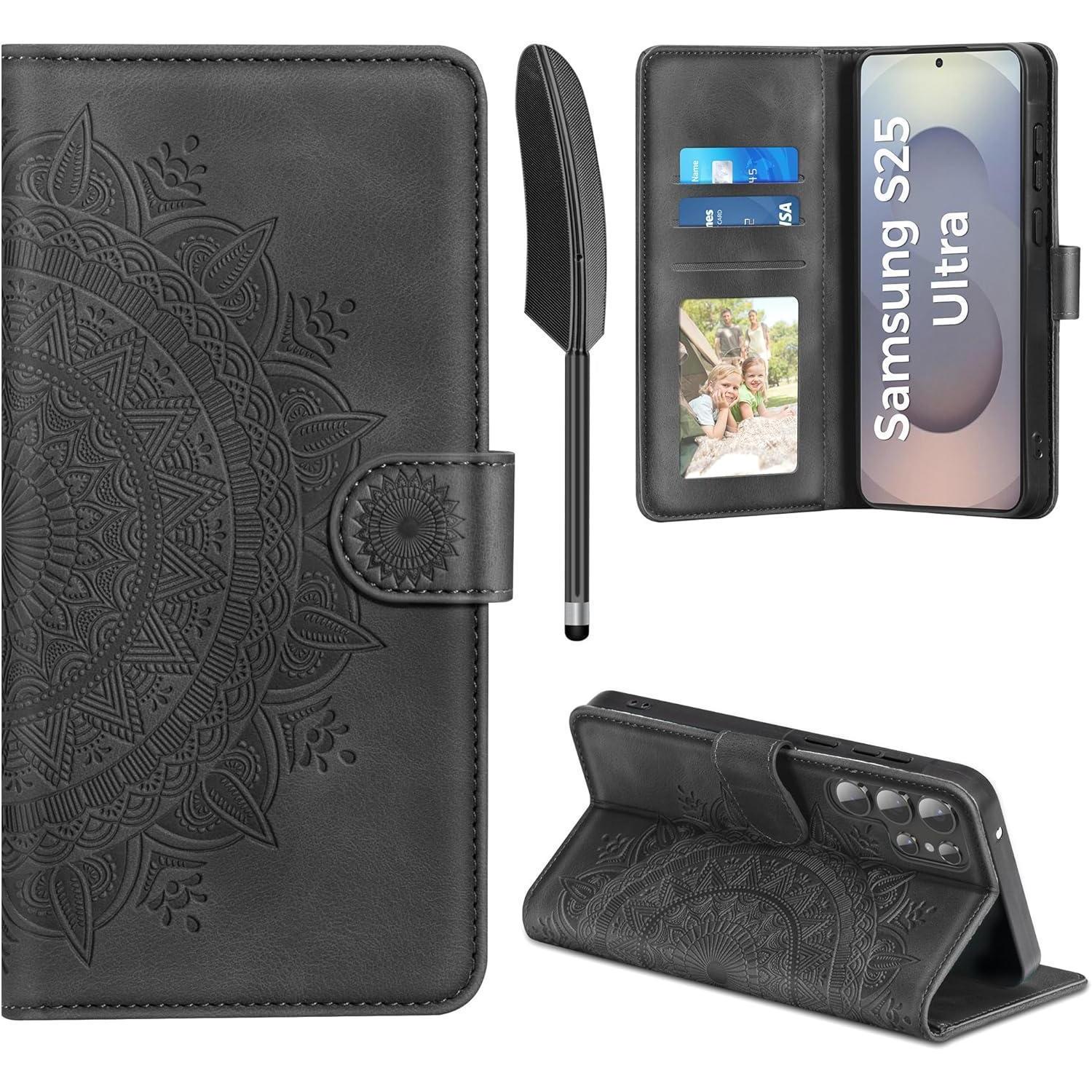 Handyhülle S25 Ultra Flip Wallet Samsung Galaxy S25 Ultra Schwarz