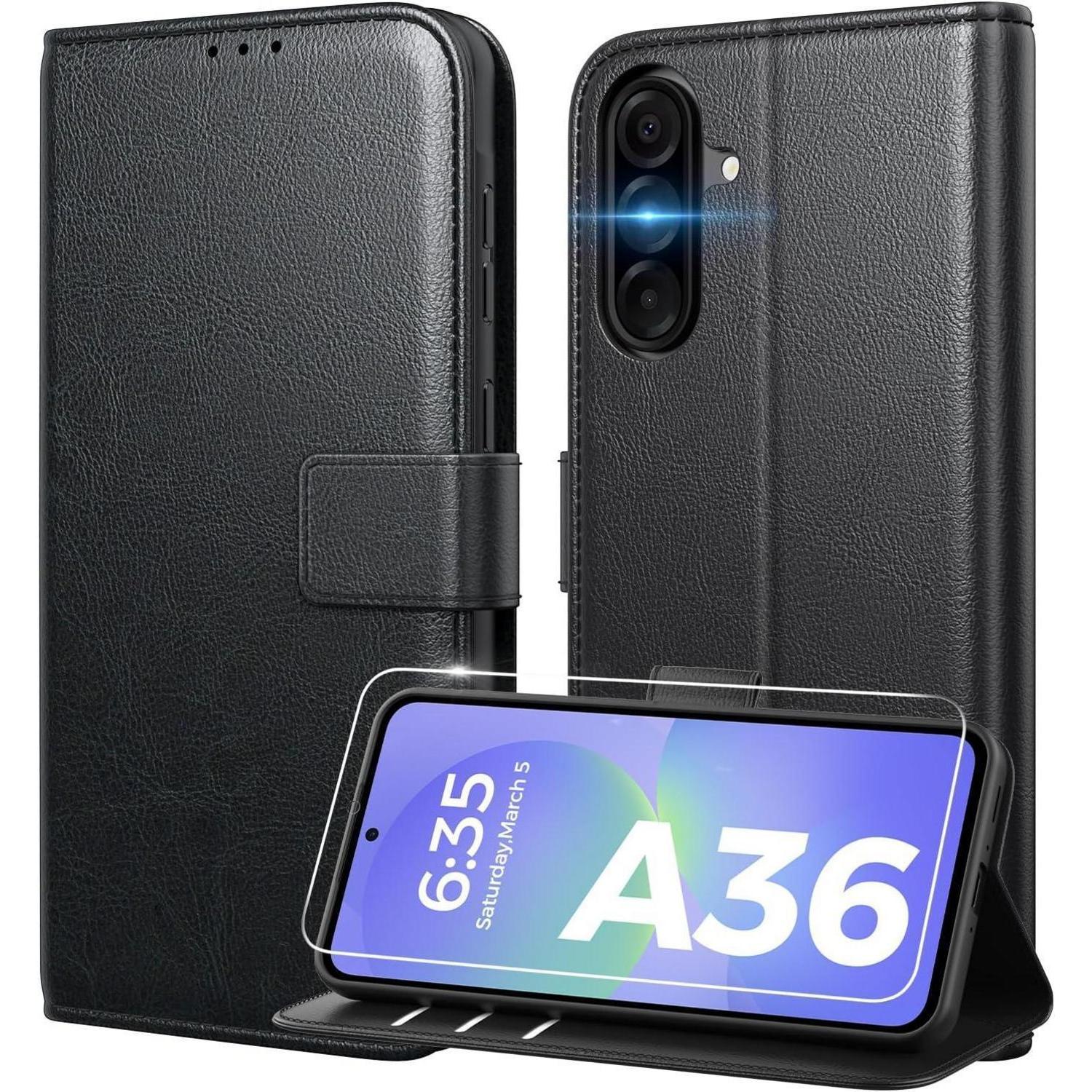 Handyhülle Samsung Galaxy A36 Schwarz Mit Geh&xe4rtetem Glas