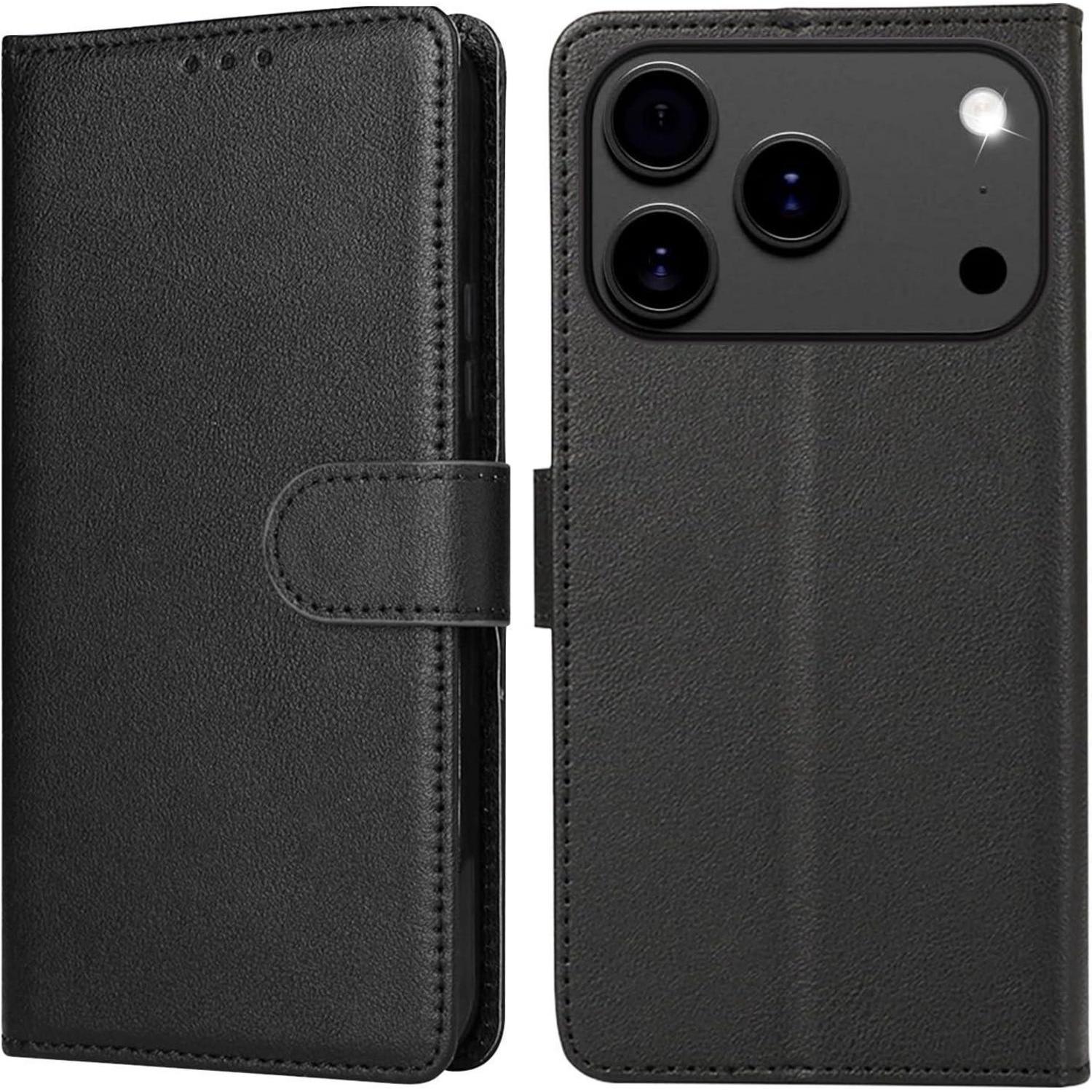Handyhülle Iphone 17 Pro Leder Klappbar Iphone 17 Pro Schwarz
