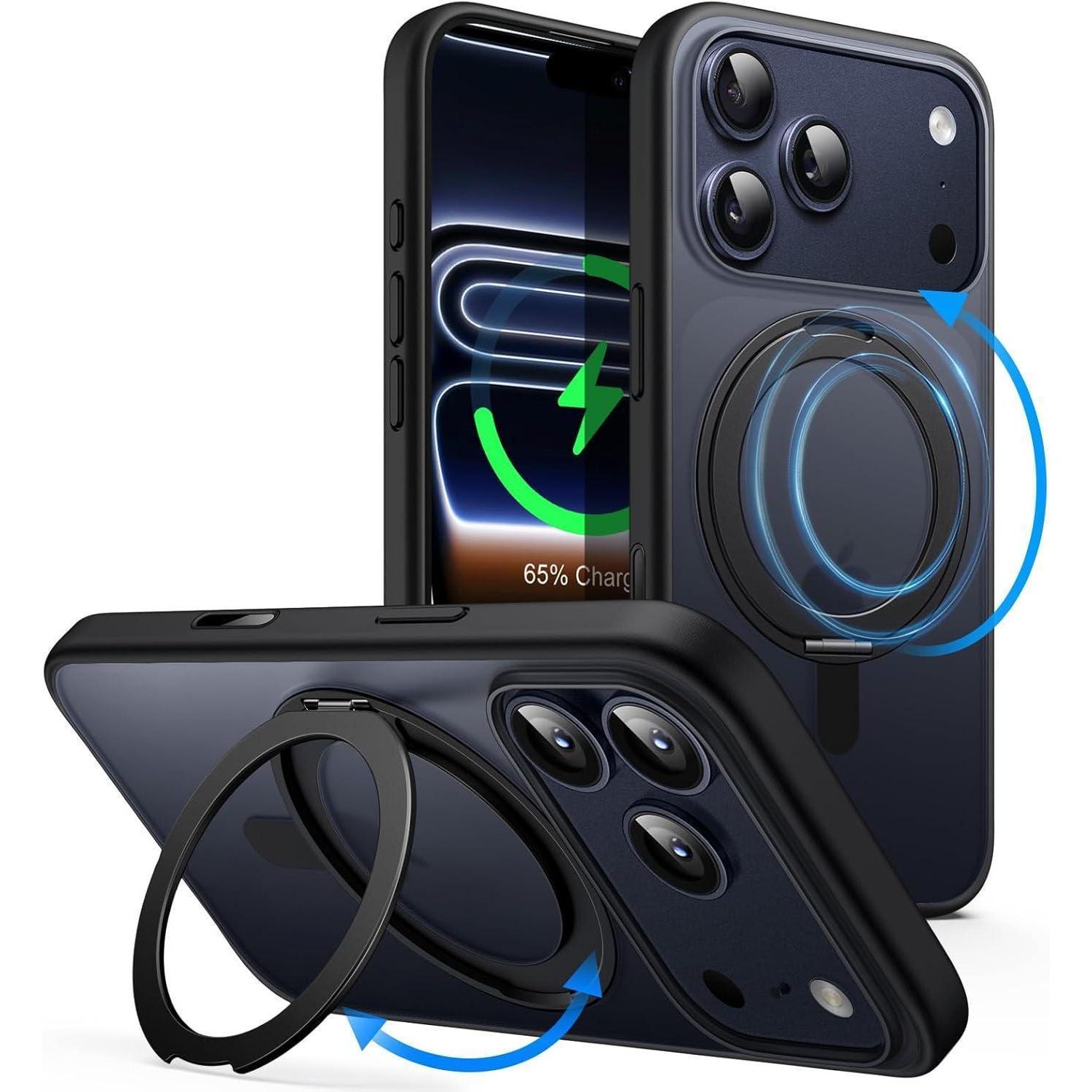 Handyhülle Iphone17pro 360grad Drehbar Magsafe Ringhalter Schwarz