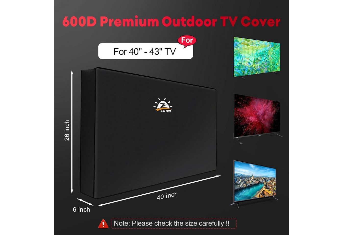 Tv Abdeckung 40-43 Zoll Außenbereich 600d Oxford Pu Heavy Duty Schwarz