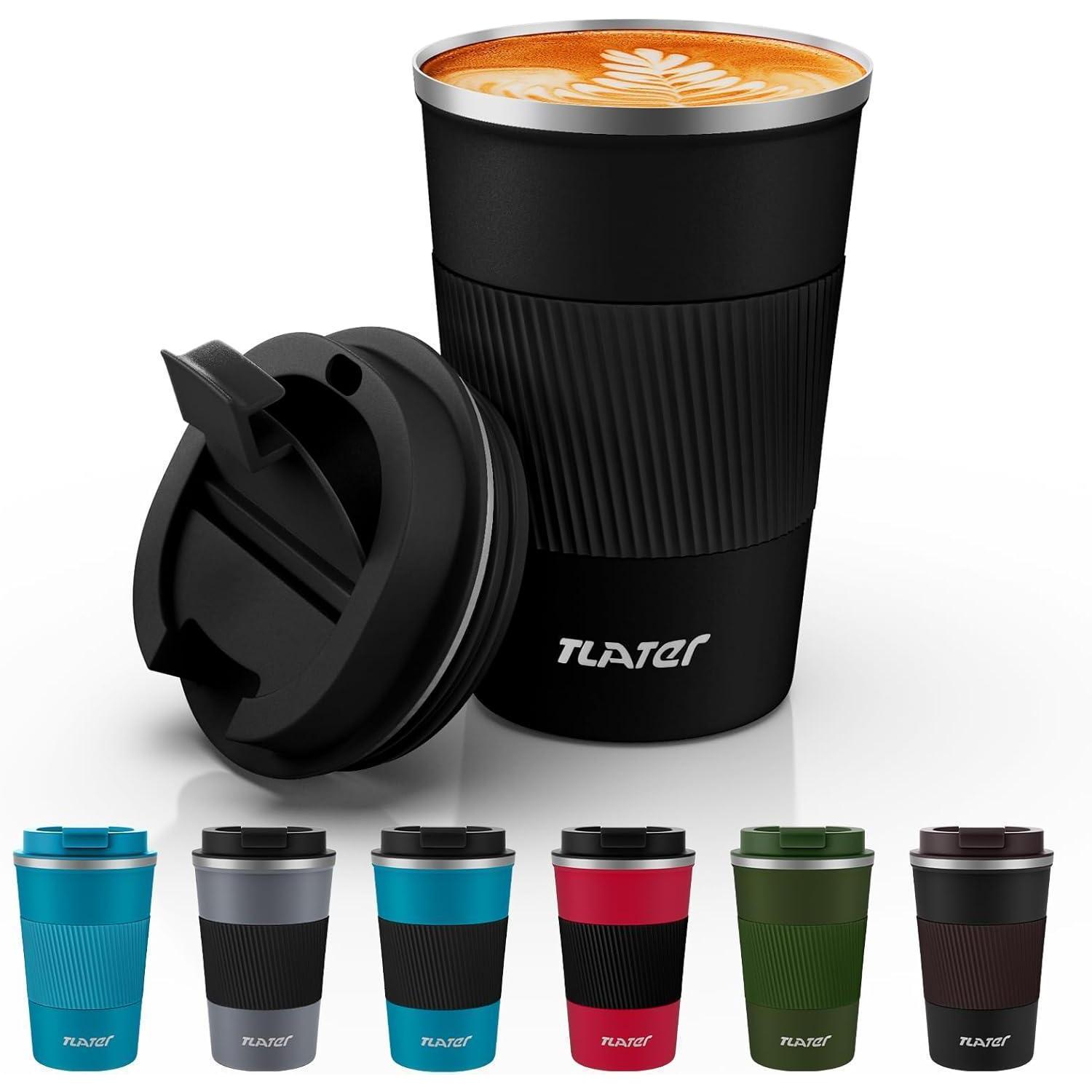 Tlater Kaffeebecher To Go 380ml Thermobecher Isolierbecher Schwarz
