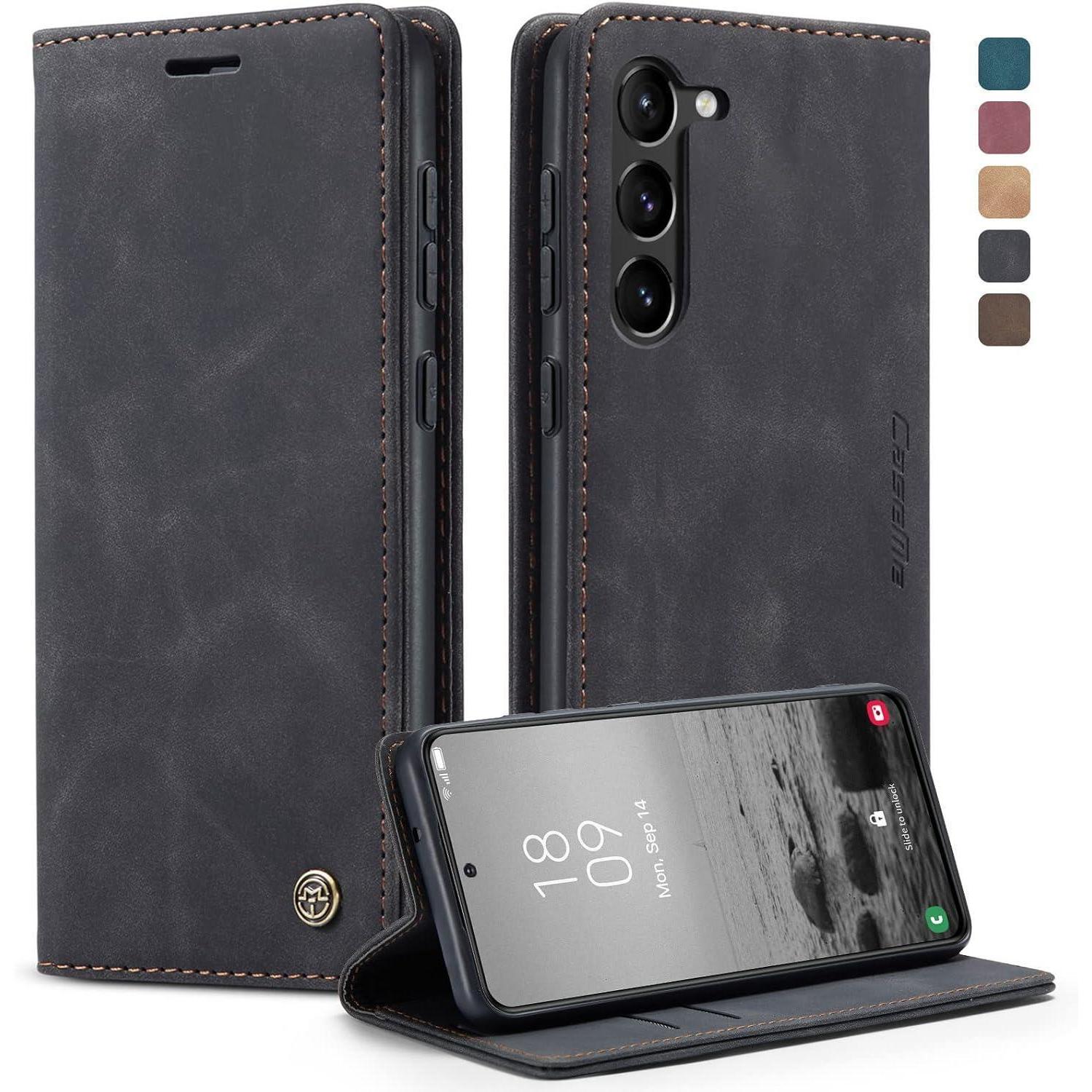 Handyhülle Für Samsung Galaxy S23 5g - Premium Leder Flip Case Schwarz