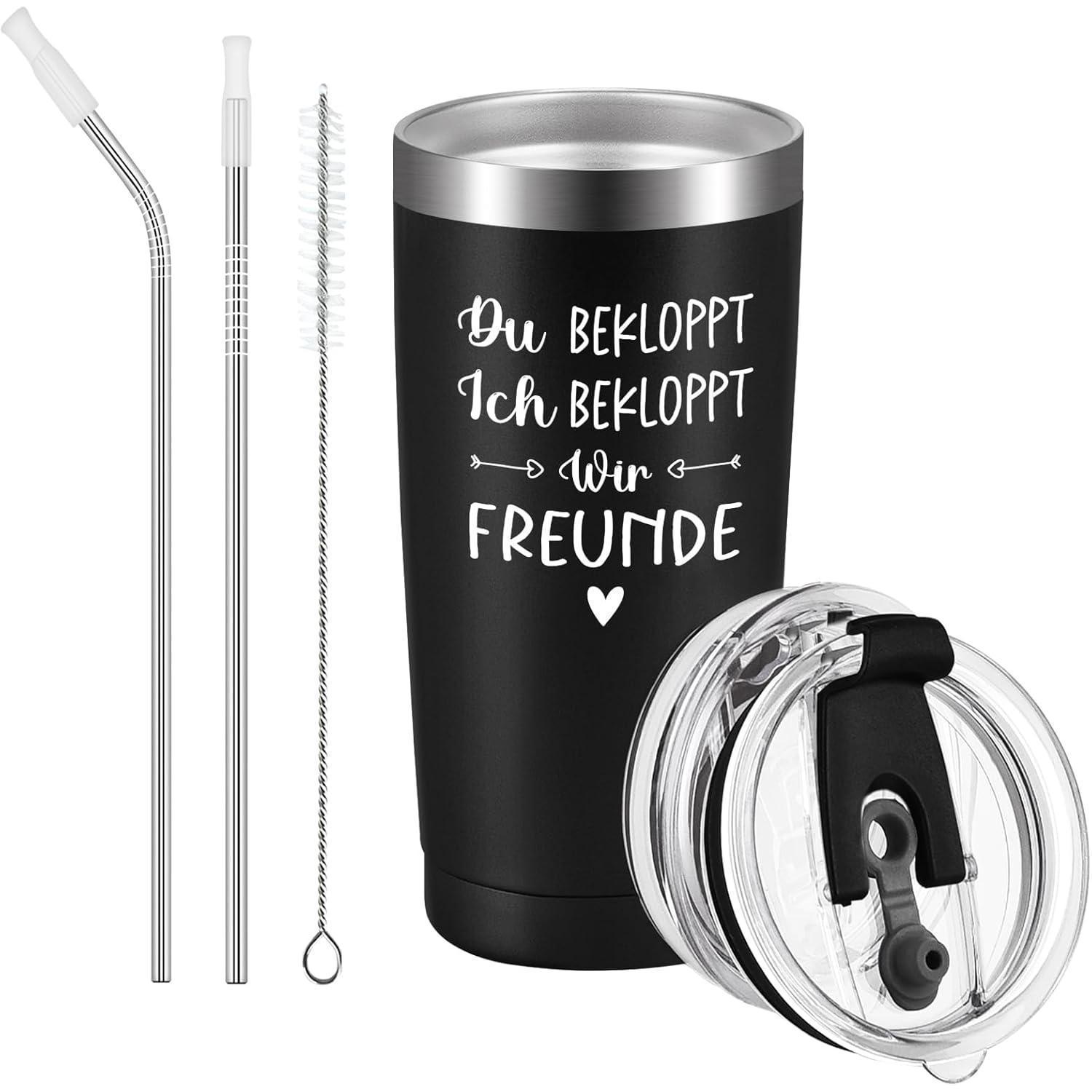 Kaffeebecher Edelstahl 20oz (600ml) Du Bekloppt Ich Bekloppt - Schwarz