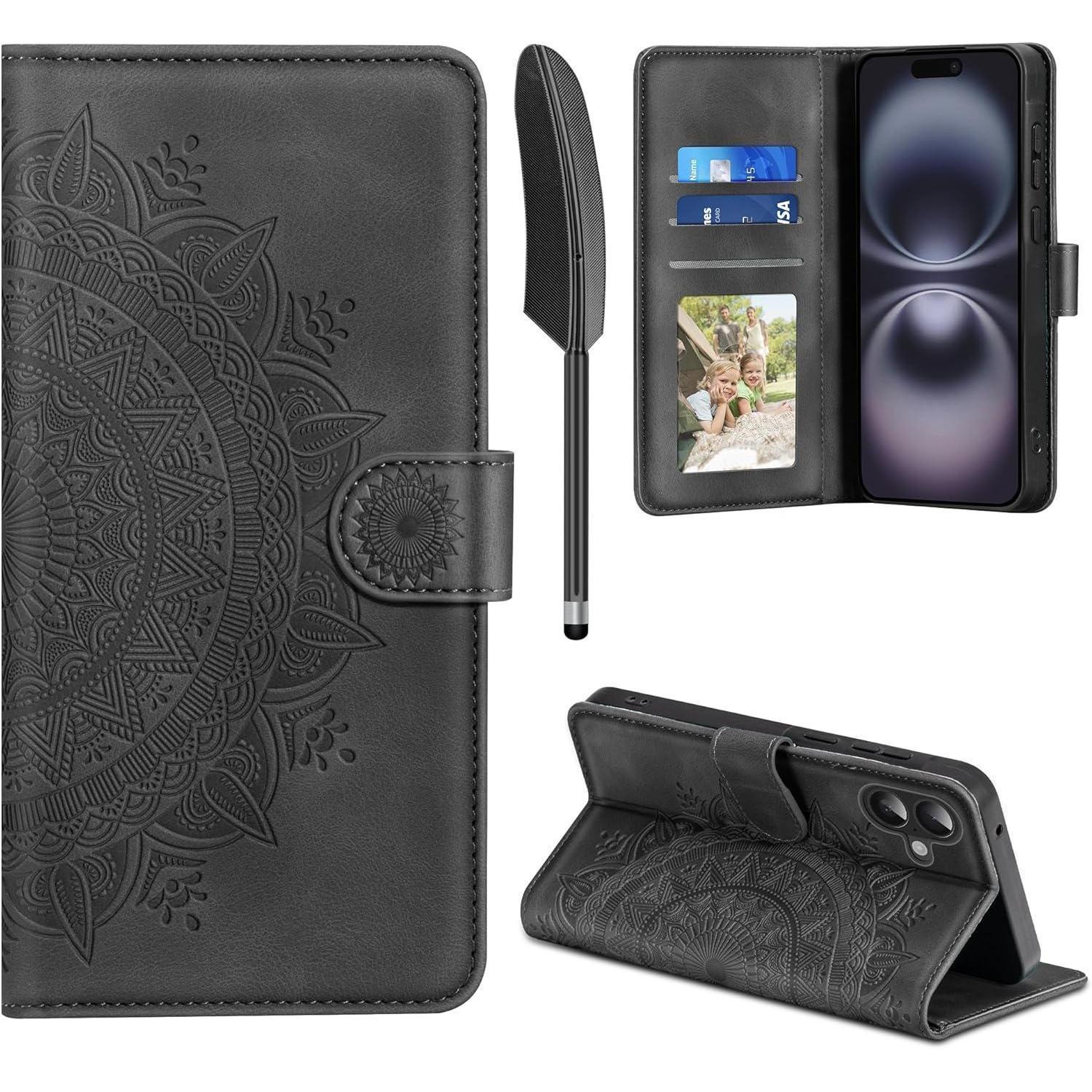 Lederhülle Iphone 16 Klapphülle Kartenfach Magnet Iphone 16 Schwarz