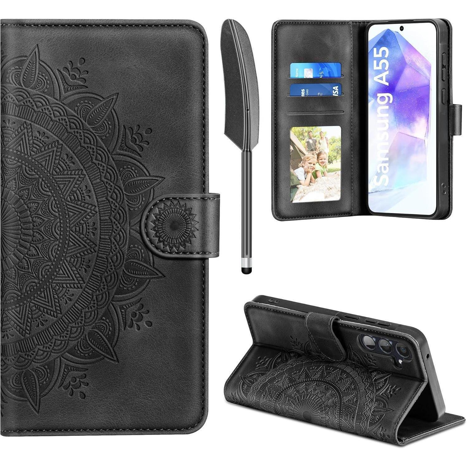 Easdnb Samsung Galaxy A55 5g Lederhülle Wallet Case Schwarz