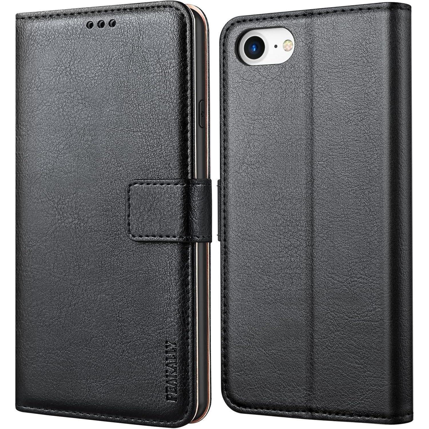 Handyhülle Iphone Se 2022/se 2020/8/7/6s/6 Leder Flip Magnetisch Schwarz