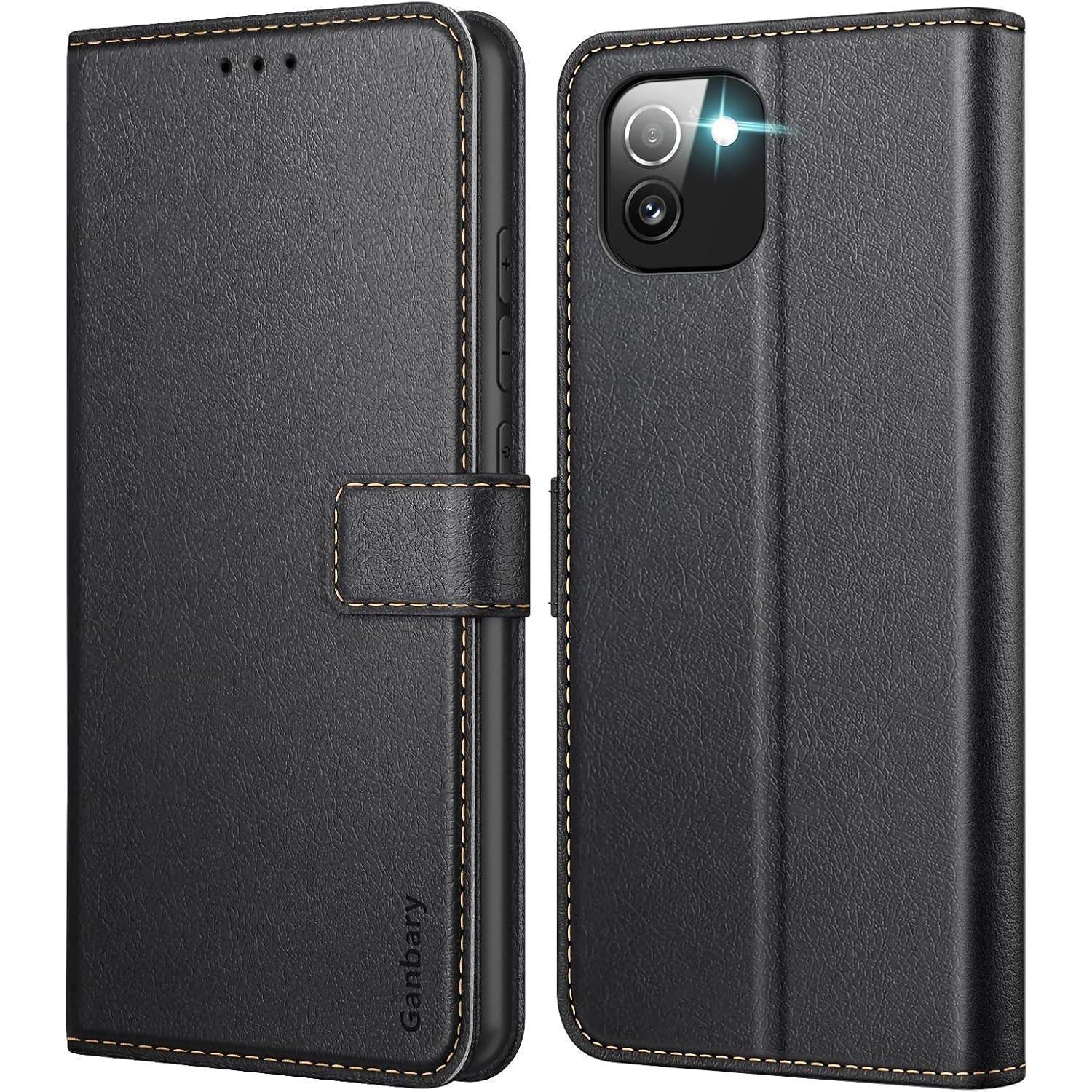 Schwarze Leder Handyhülle Für Samsung Galaxy A03 Mit Kartenschlitzen