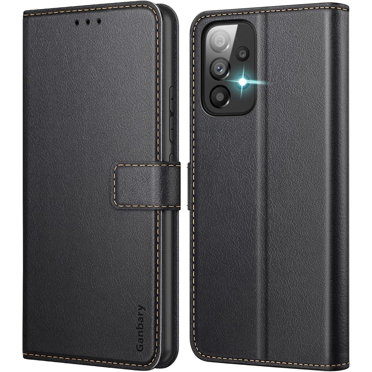 Leder Handyhülle Samsung Galaxy A53 5g Tasche Schwarz Flipcase