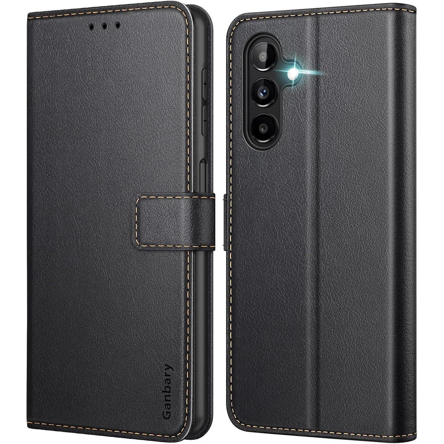 Samsung Galaxy A13 5g / A04s Handyhülle Schwarz Leder Flipcase