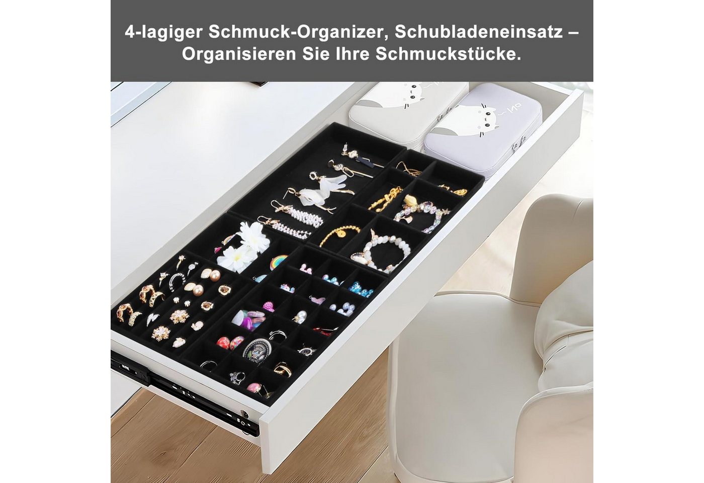 Schmuckaufbewahrung Schubladeneinsatz Schmucktabletts 4er Schwarz Bild 3