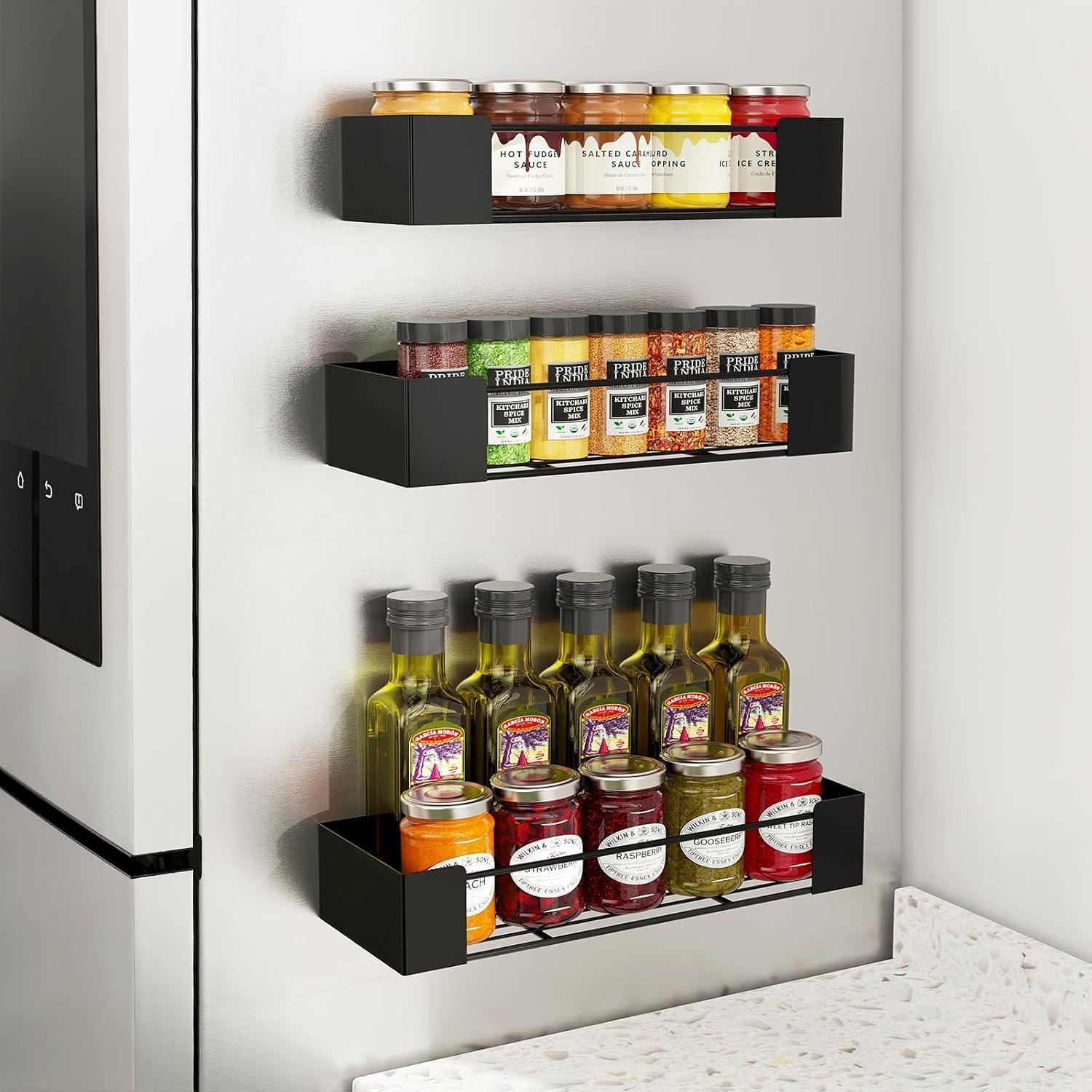 3er Set Stark Magnetisches Gewürzregal Für Kühlschrank Schwarz