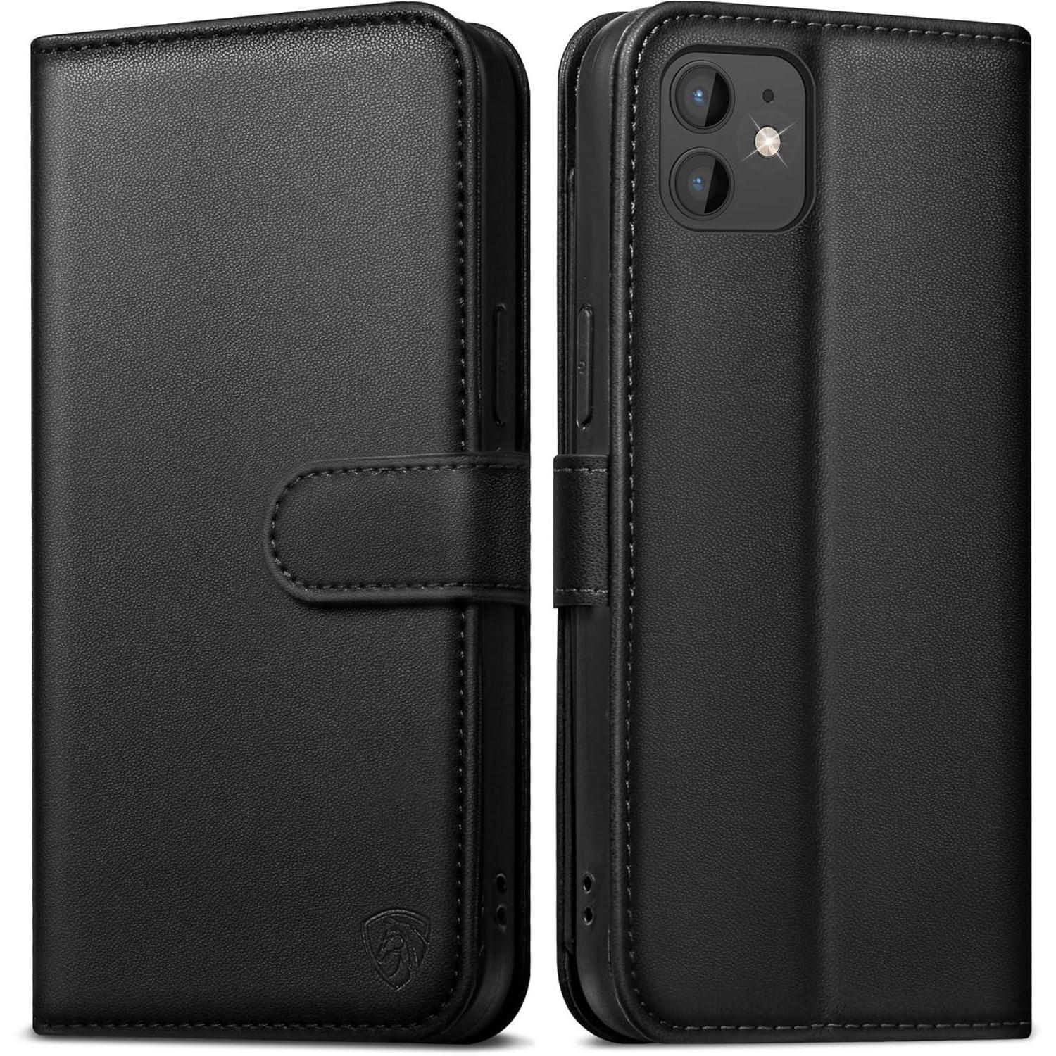 Iphone 12 Pro Handyhülle Lederhülle Schwarz Mit Rfid Blocker & Standfunktion