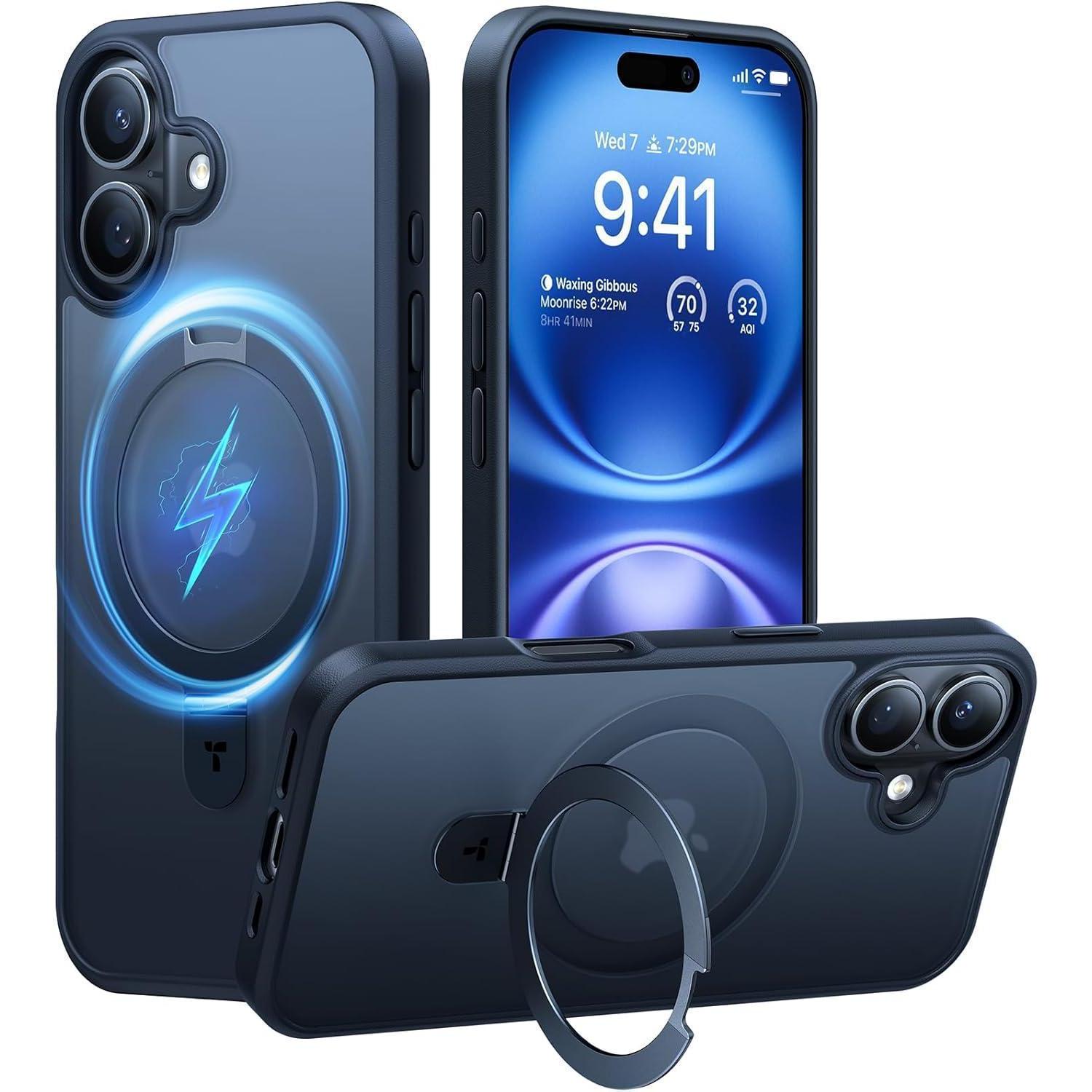 Torras Ostand Iphone 16 Hülle Magsafe Schwarz Militärischer Schutz