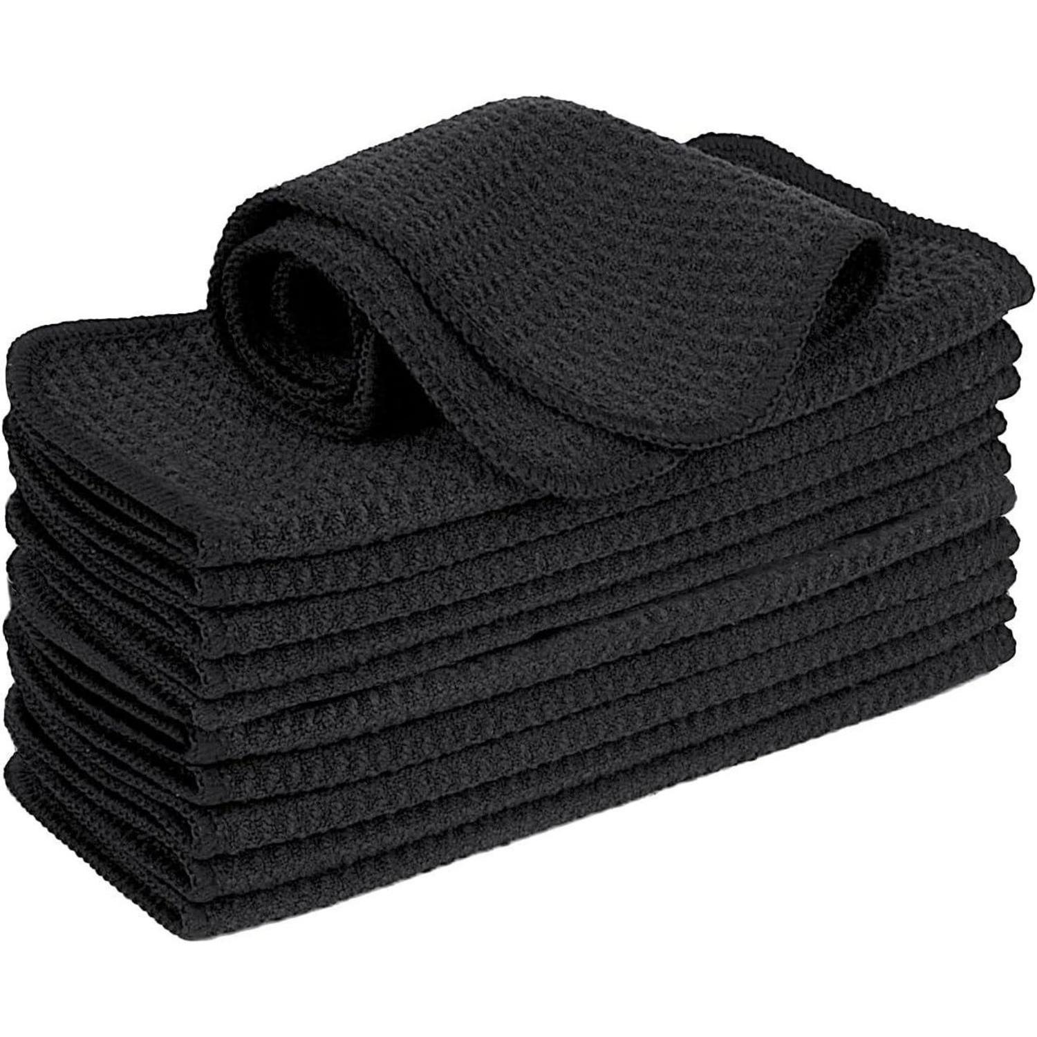 12x Schwarz Mikrofasertücher 20x20cm, Waffeltuch Fusselfrei, Küchen Spültücher