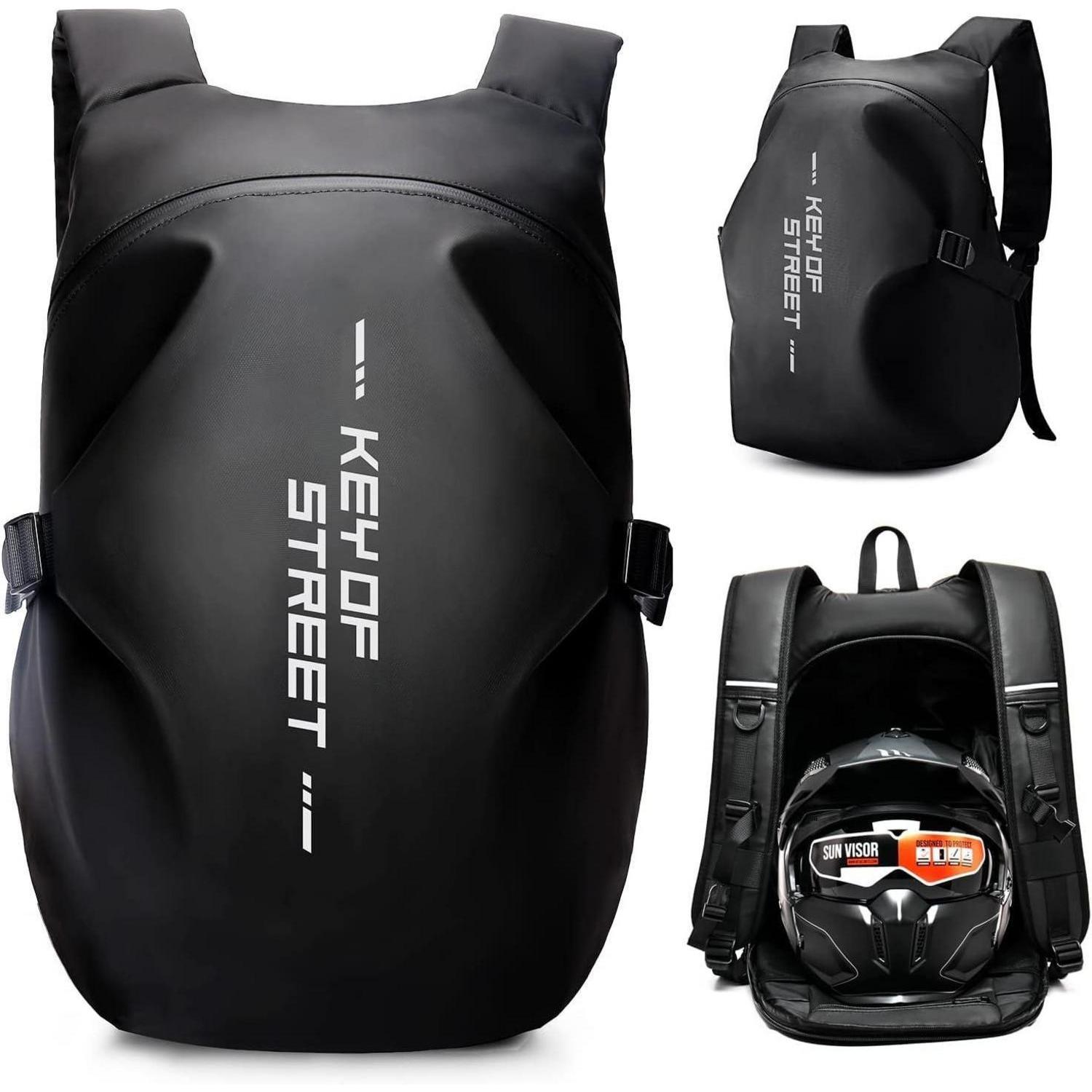 Motorradrucksack Herren Wasserdicht Helmrucksack Laptoptascheschwarz