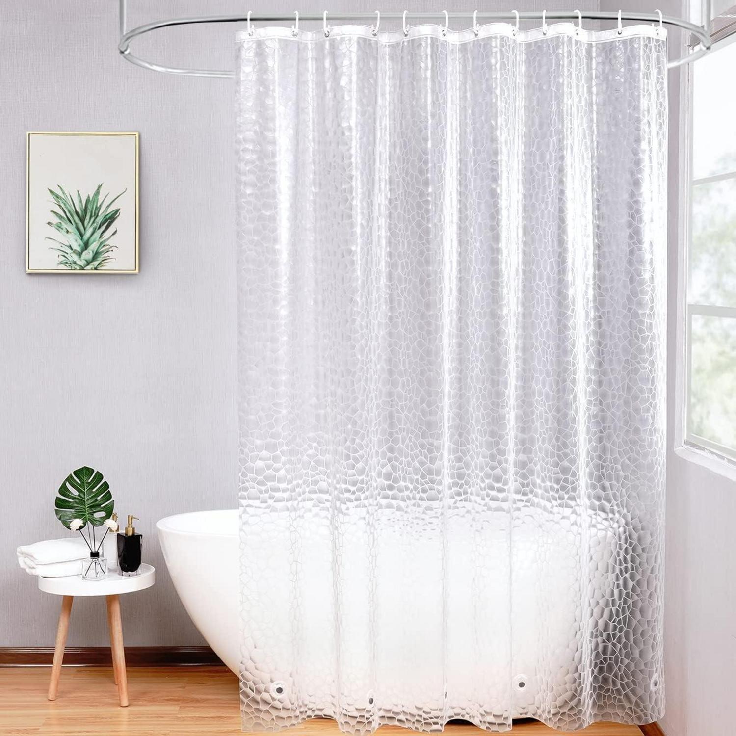 Duschvorhang 240x200cm Transparent Wasserdicht Magnete 16 Ringe Hexagon Muster