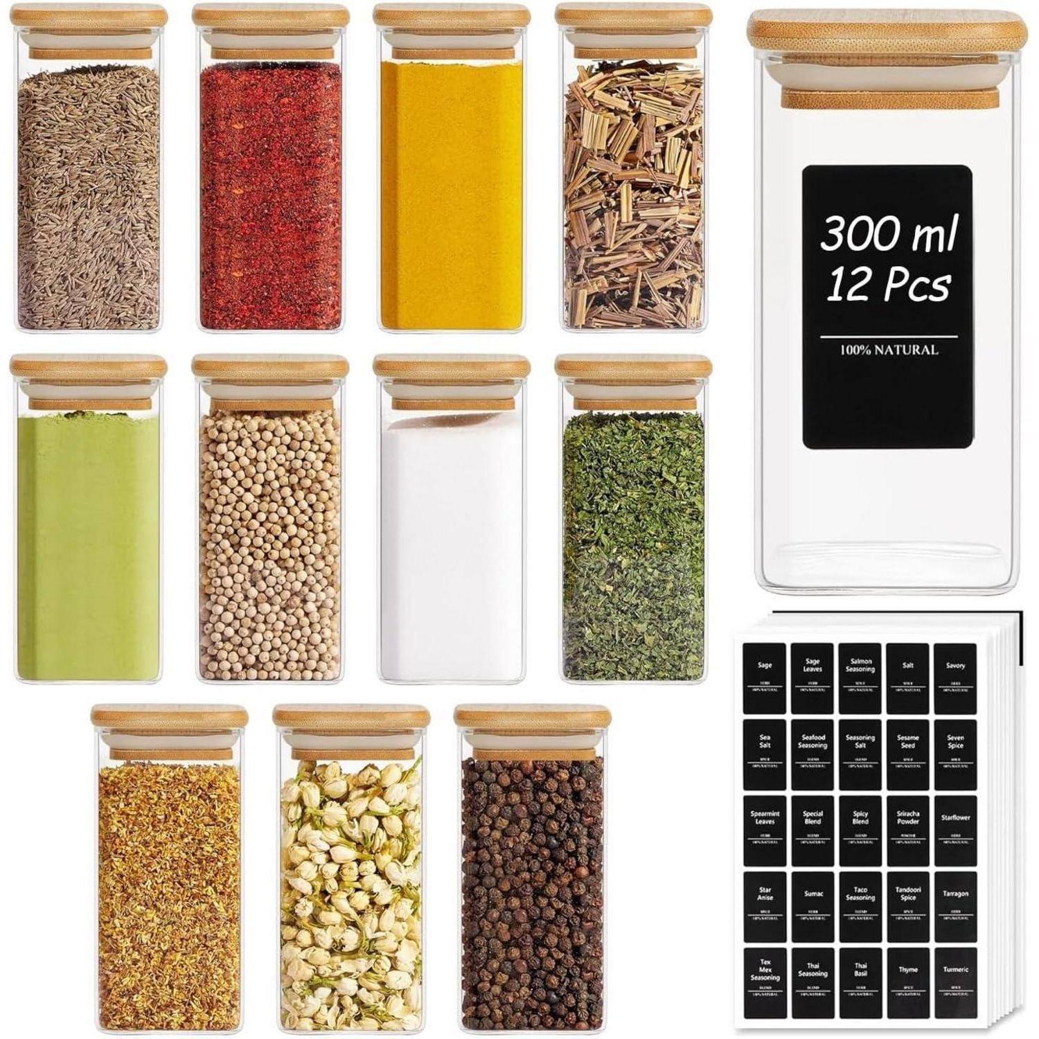 12tlg. Gewürzgläser Set 295ml Spice Jars Gewürzdosen Aufbewahrung Küche