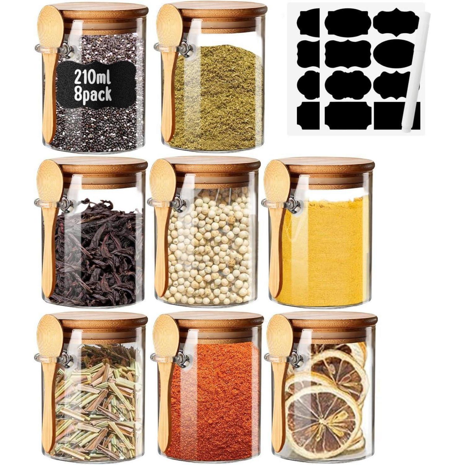 Glas Gewürzgläser Set 7oz Etiketten Luftdicht Löffel 8er Pack