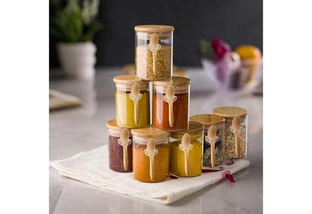 Glas Gewürzgläser Set 7oz Etiketten Luftdicht Löffel 8er Pack