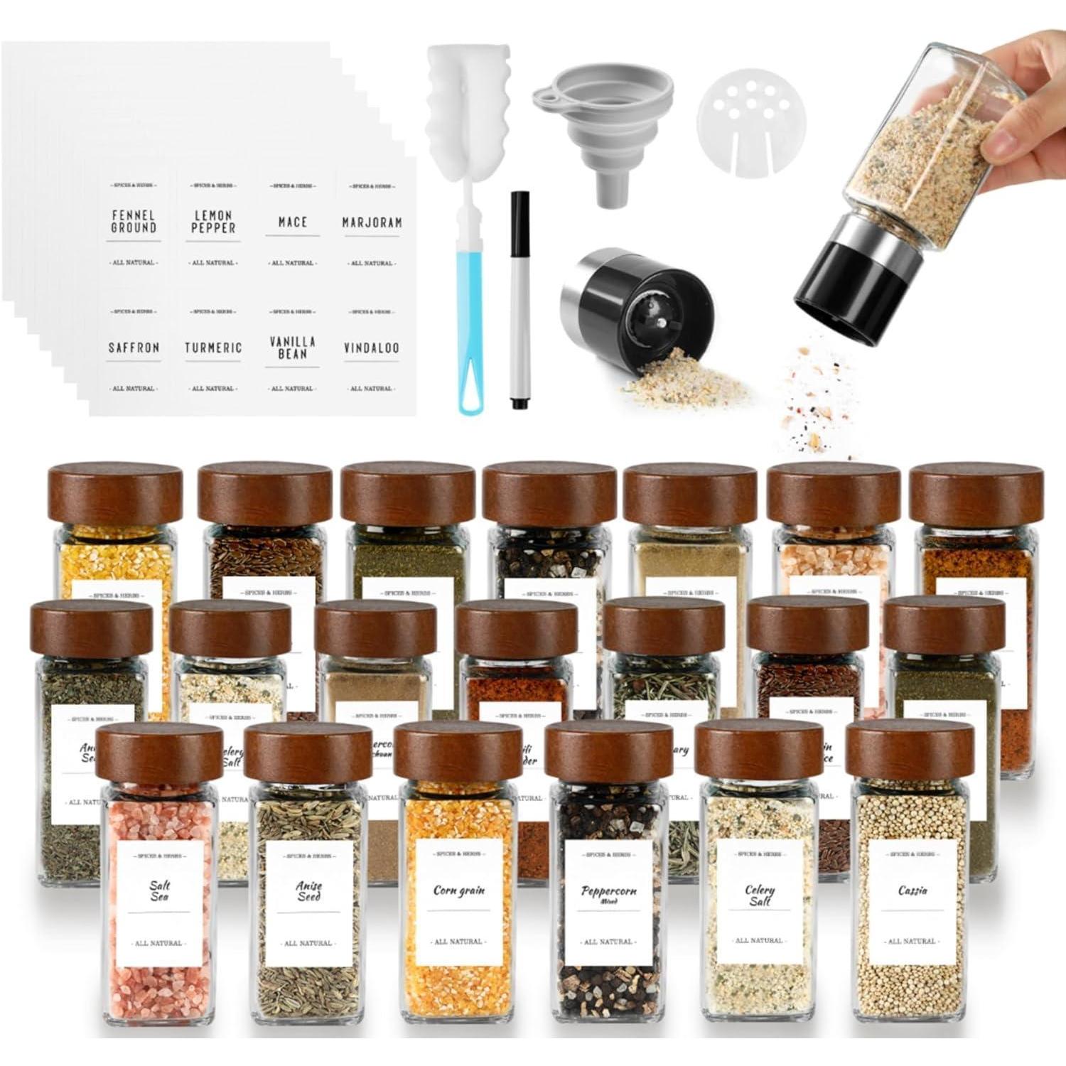 Gewürzgläser Eckig Set 20er Holzdeckel 120ml Gewürzmühlen S7