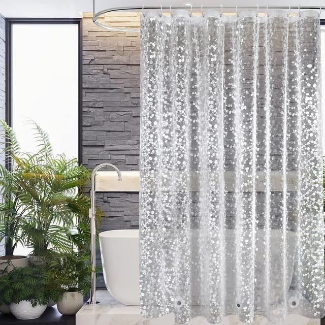 Duschvorhang 180x190 Cm Wasserdicht Transparent Mit Magnet & 12 Ringe