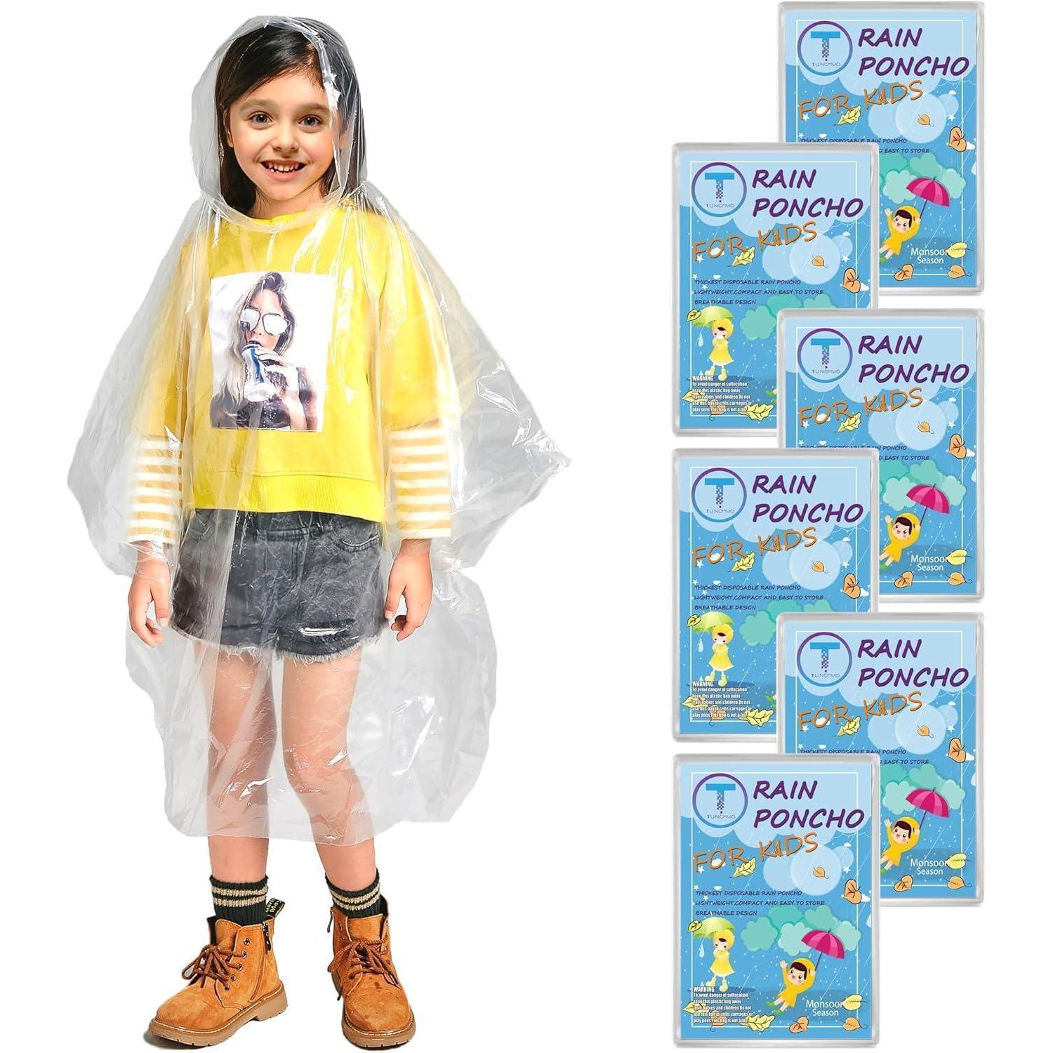 Regenponchos Regenschutz Regencape Kapuze Familienset Kinder 6 Stück
