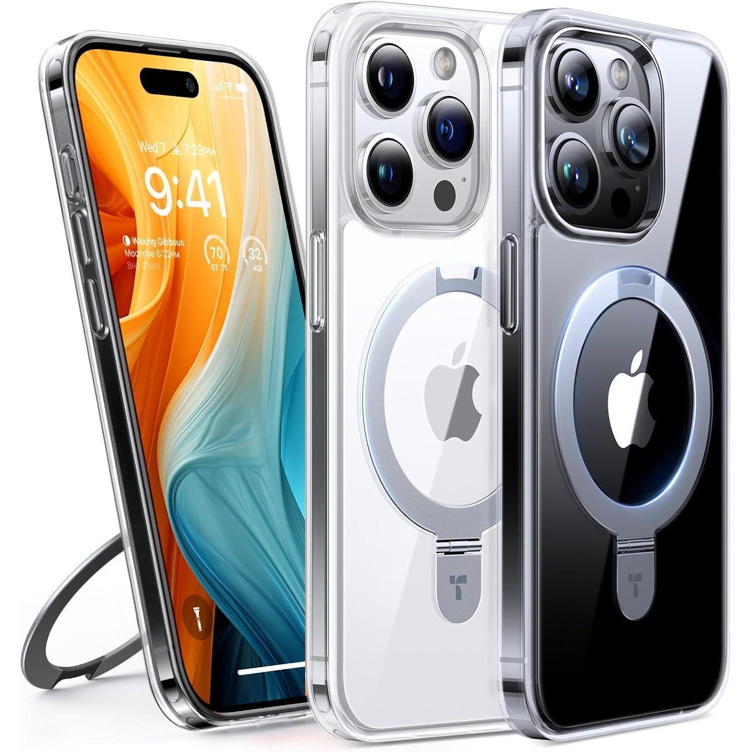Torras Ostand Iphone 15 Pro Hülle Magsafe Militärschutz Stoßfest Transparent