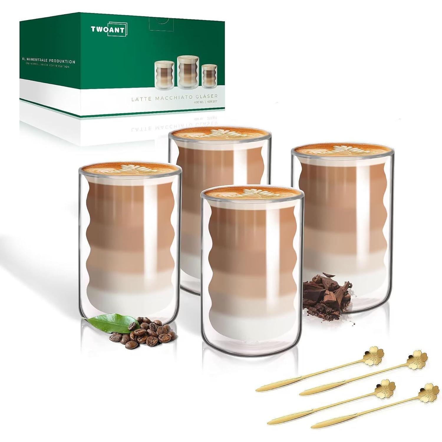 4 Latte Macchiato Gläser Doppelwandig 400ml Inkl. Löffel