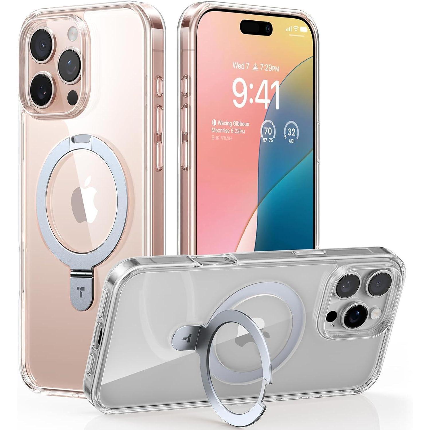 Torras Ostand Iphone 16 Pro Max Hülle Magsafe Transparent Militärischer Schutz