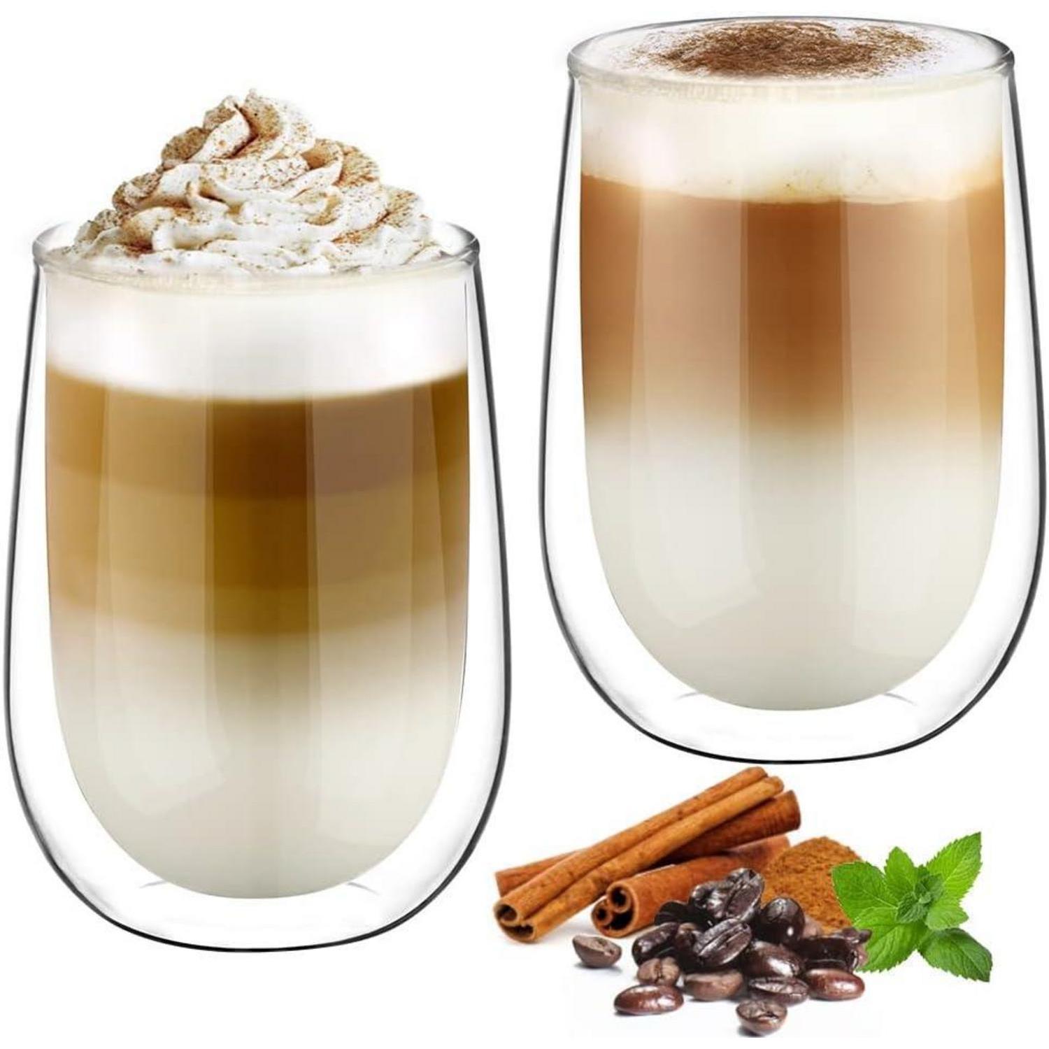 Doppelwandige Latte Macchiato Gläser Set 350ml Borosilikatglas Kaffeetassen 2er