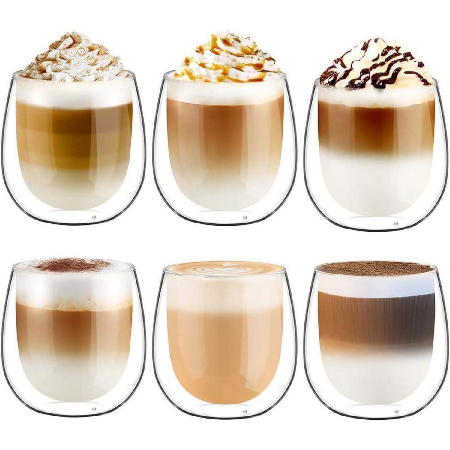 Doppelwandige Latte Macchiato Gläser Set Borosilikatglas 250ml 6er Kaffeetassen