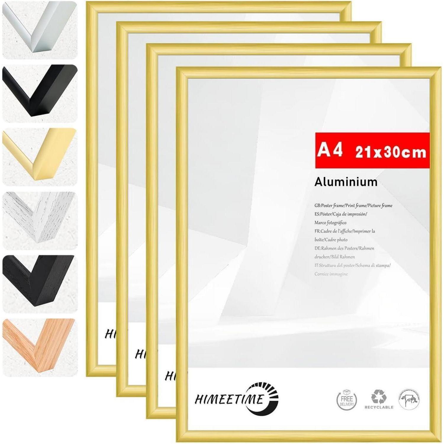 Bilderrahmen A4 21x30 Cm Metallrahmen Alu Gold A4(21x29,7cm) 4x