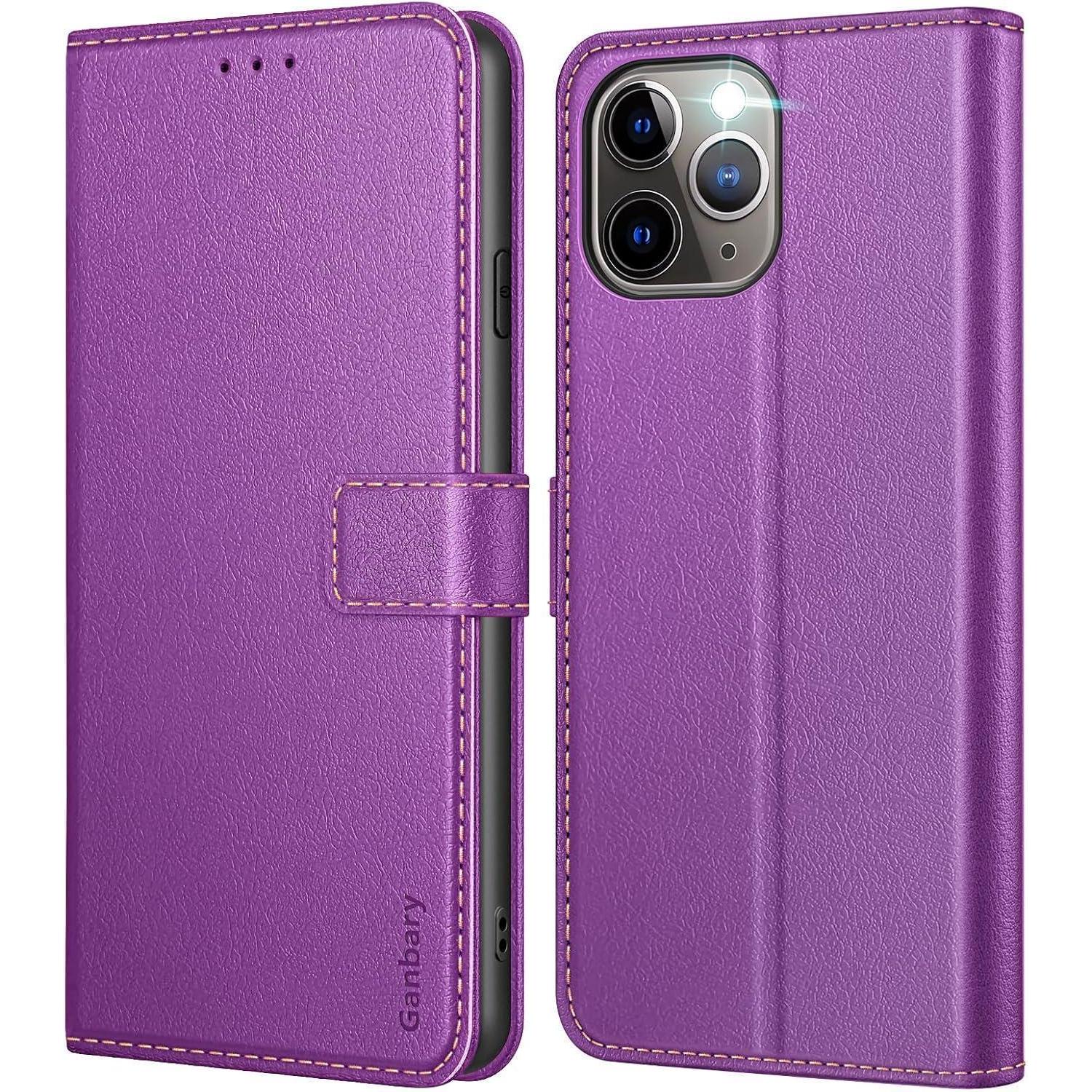 Ganbary Iphone 11 Pro Leder Klapphülle Violett Kartenschlitze Standfunktion