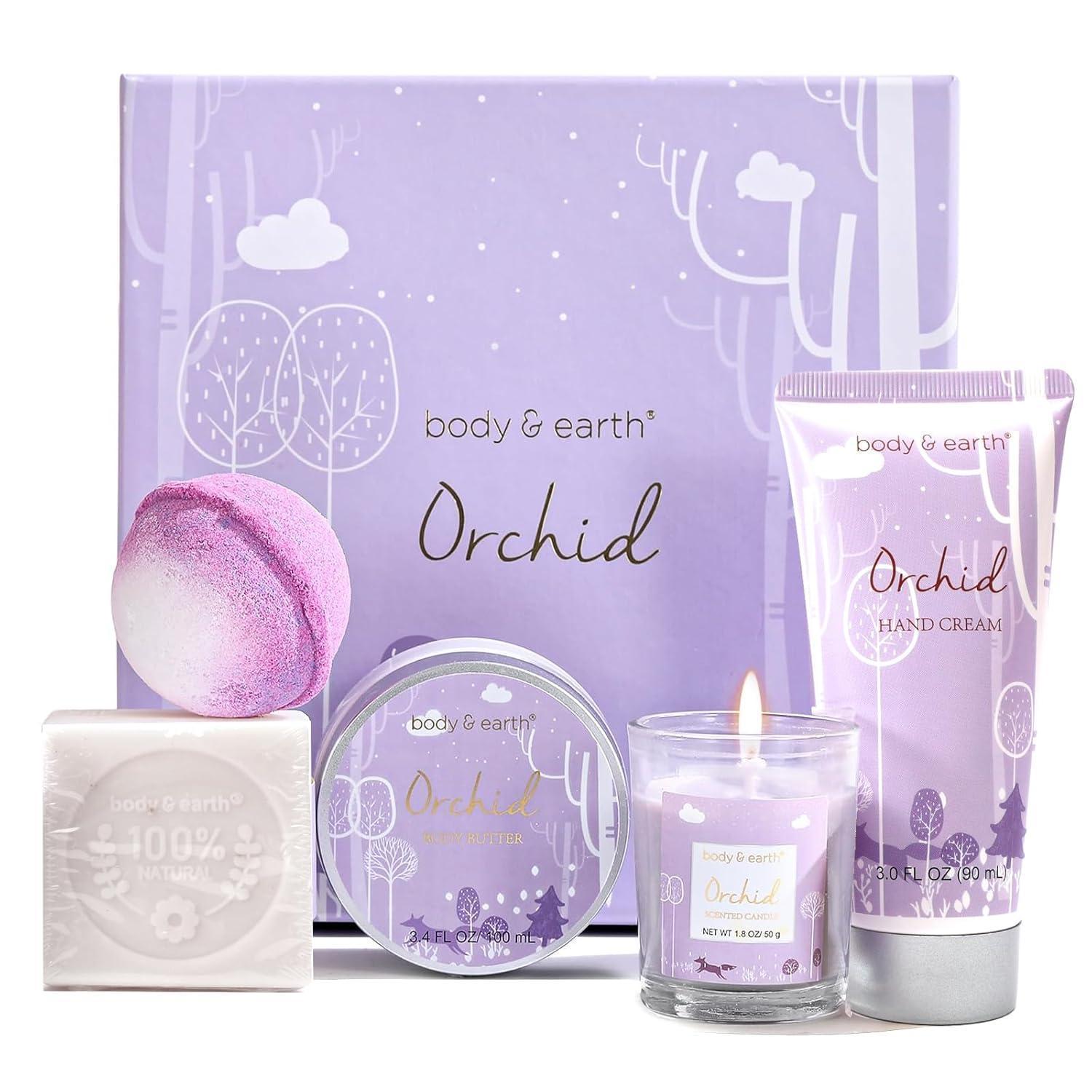 Geschenkset Orchideenduft Duftkerze Handcreme Badebombe Orchideen