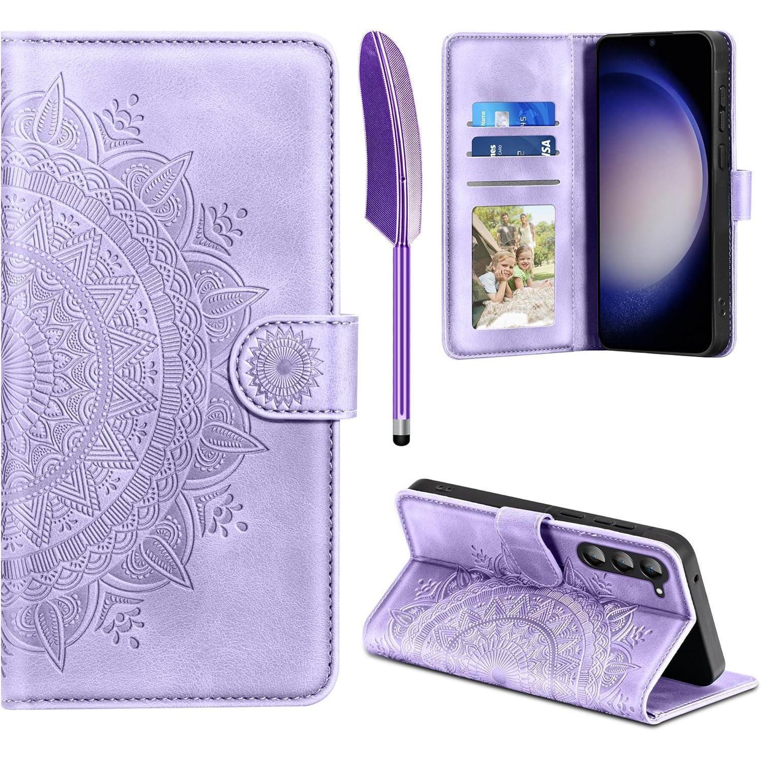 Lederhülle S23 Klapphülle Kartenfach Samsung Galaxy S23 Hellviolett