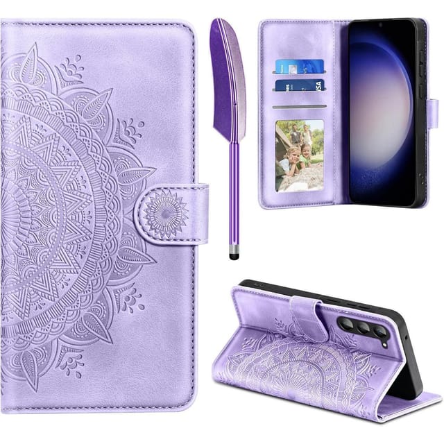 Lederhülle S23 Klapphülle Kartenfach Samsung Galaxy S23 Hellviolett